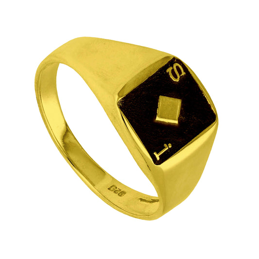 Bespoke Gold Plated Sterling Silver Diamonds Playing Card Signet Ring