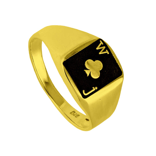 Bespoke Gold Plated Sterling Silver Clubs Playing Card Signet Ring