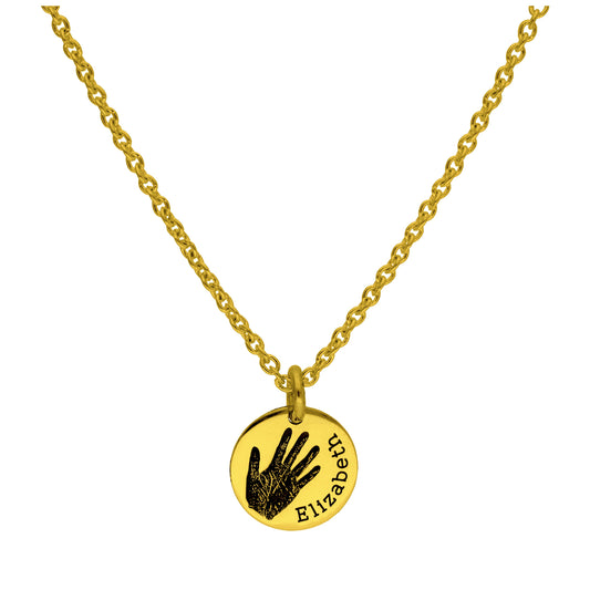 Bespoke Gold Plated Sterling Silver Handprint Round Name Necklace 16 - 24 Inches