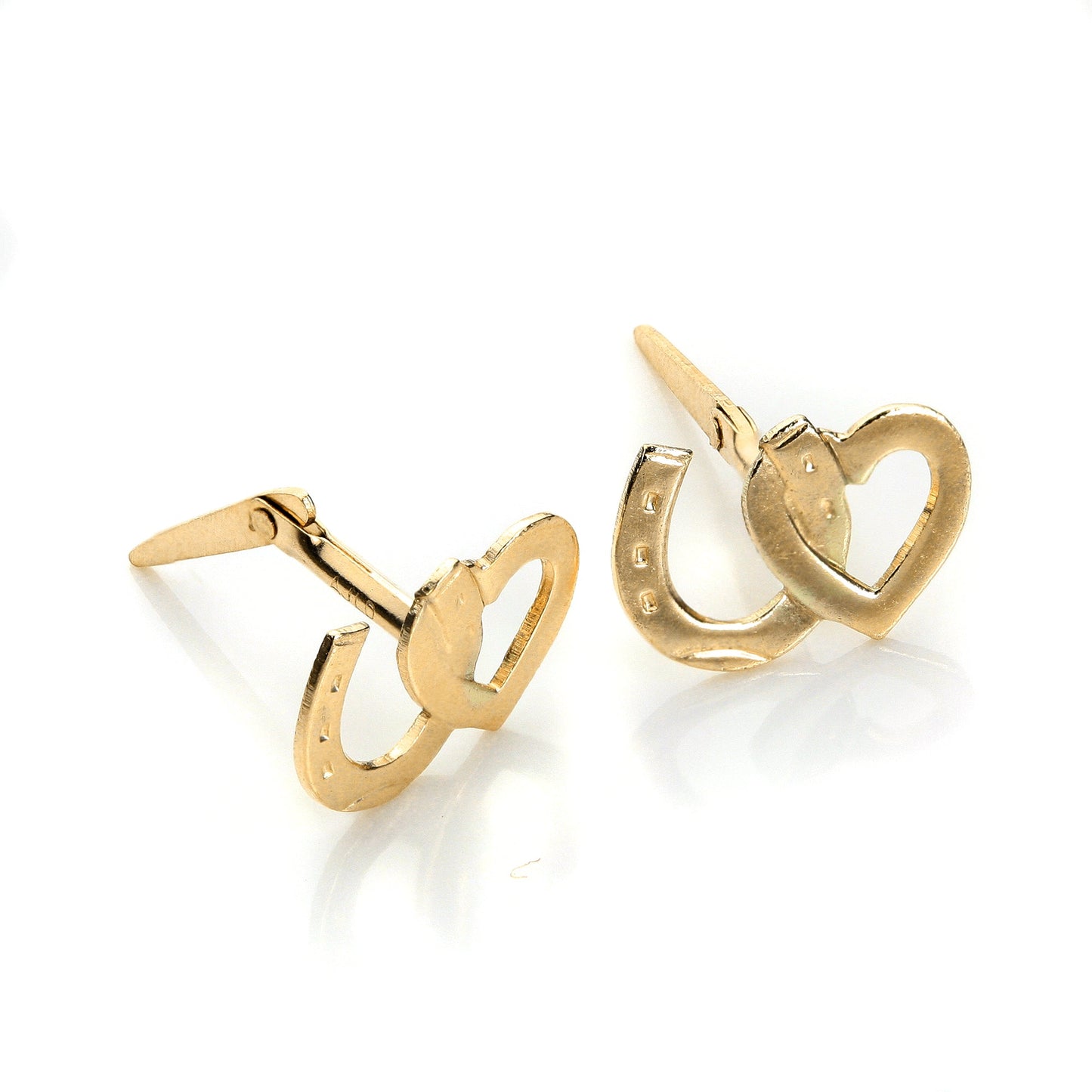 Andralok 9ct Yellow Gold Heart & Horseshoe Stud Earrings