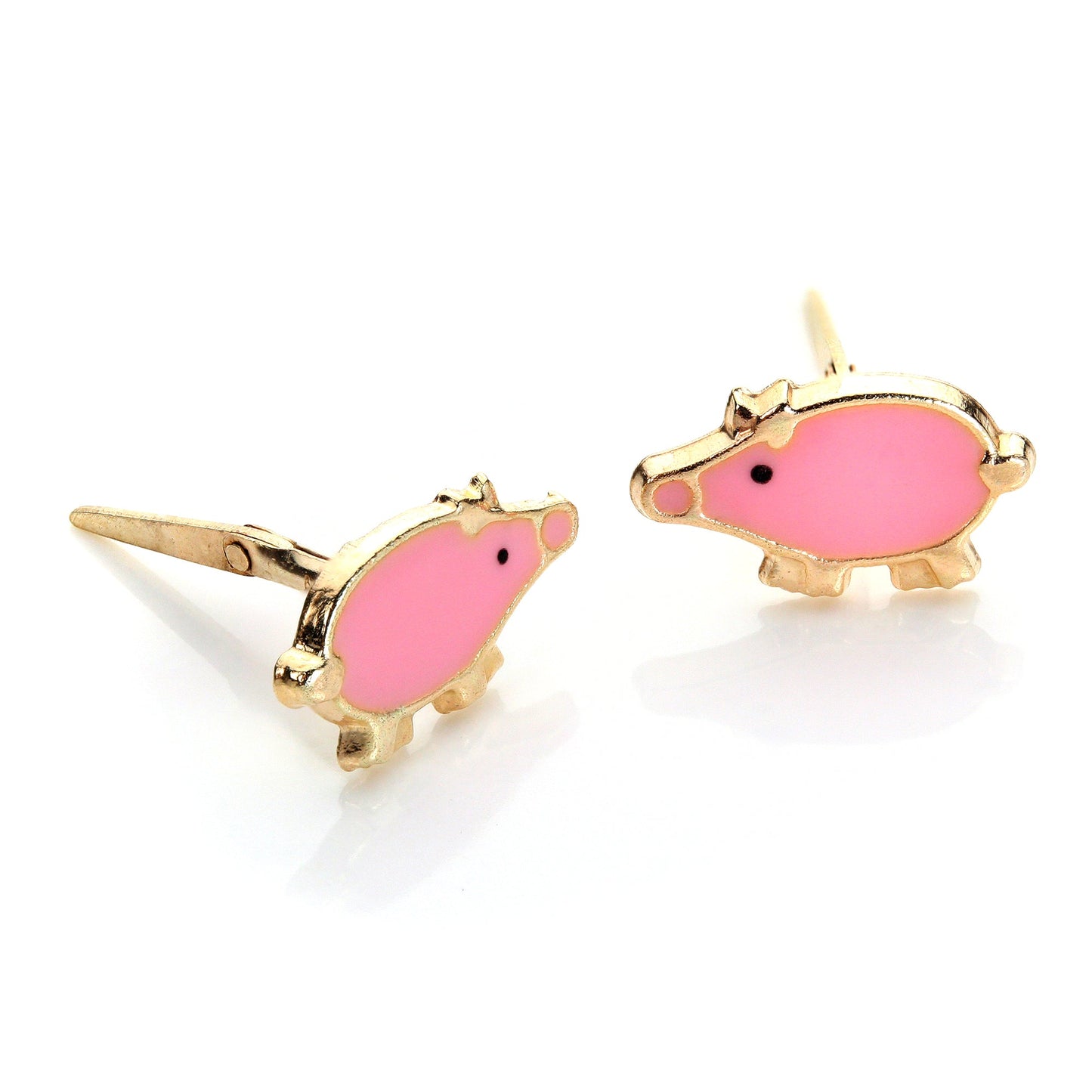 Andralok 9ct Yellow Gold Enamelled Pig Stud Earrings