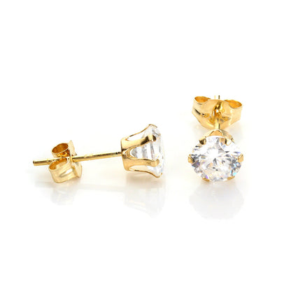9ct Yellow Gold Clear Crystal 4mm - 8mm Round Stud Earrings