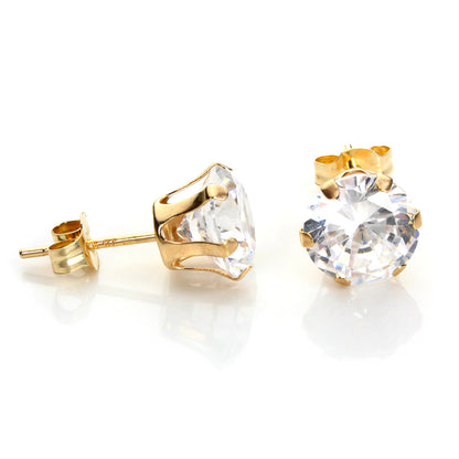 9ct Yellow Gold Clear Crystal 4mm - 8mm Round Stud Earrings