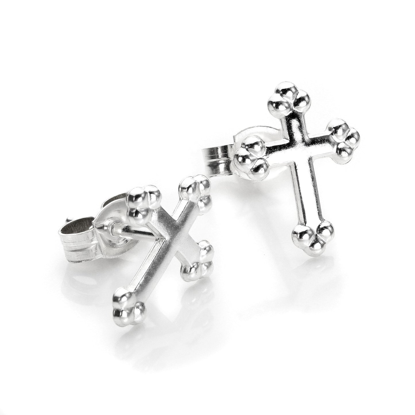 Sterling Silver Raised Cross Stud Earrings