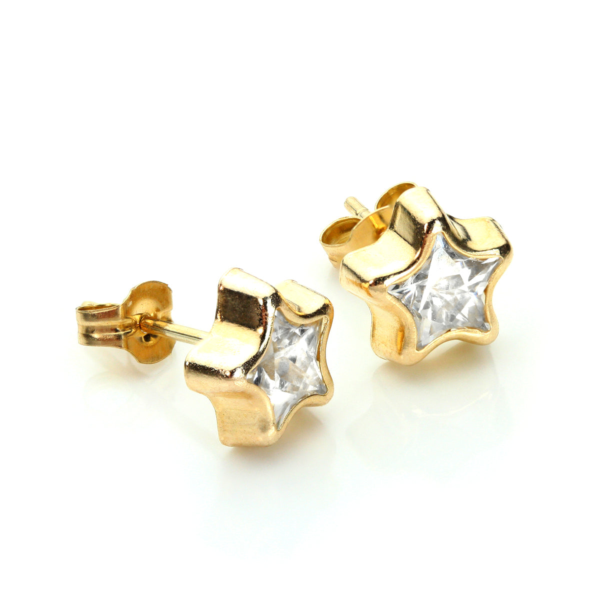 9ct Yellow Gold Clear CZ 6mm Star Stud Earrings