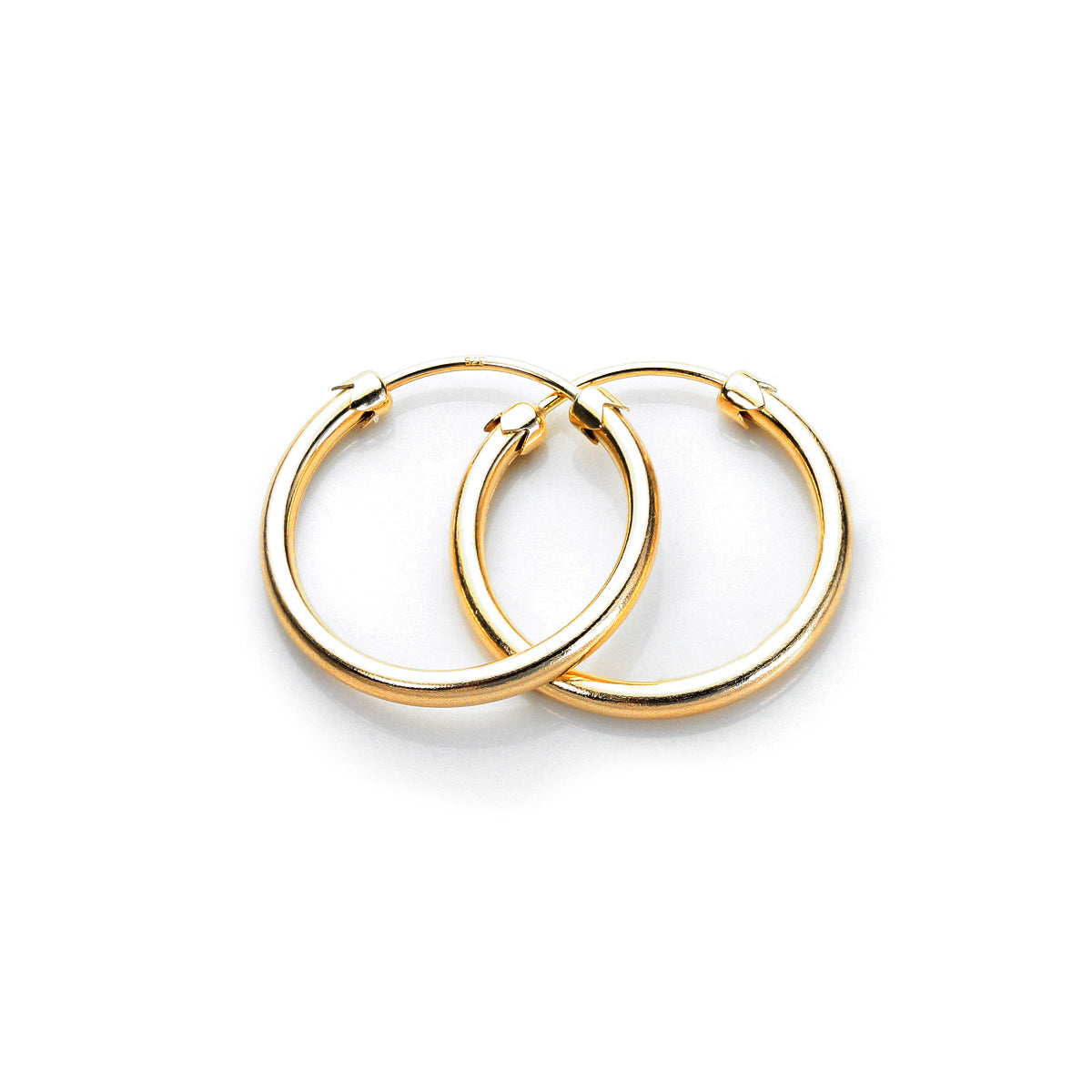 9ct Yellow Gold Plain Capped Tube 18mm - 32mm Hoop Earrings