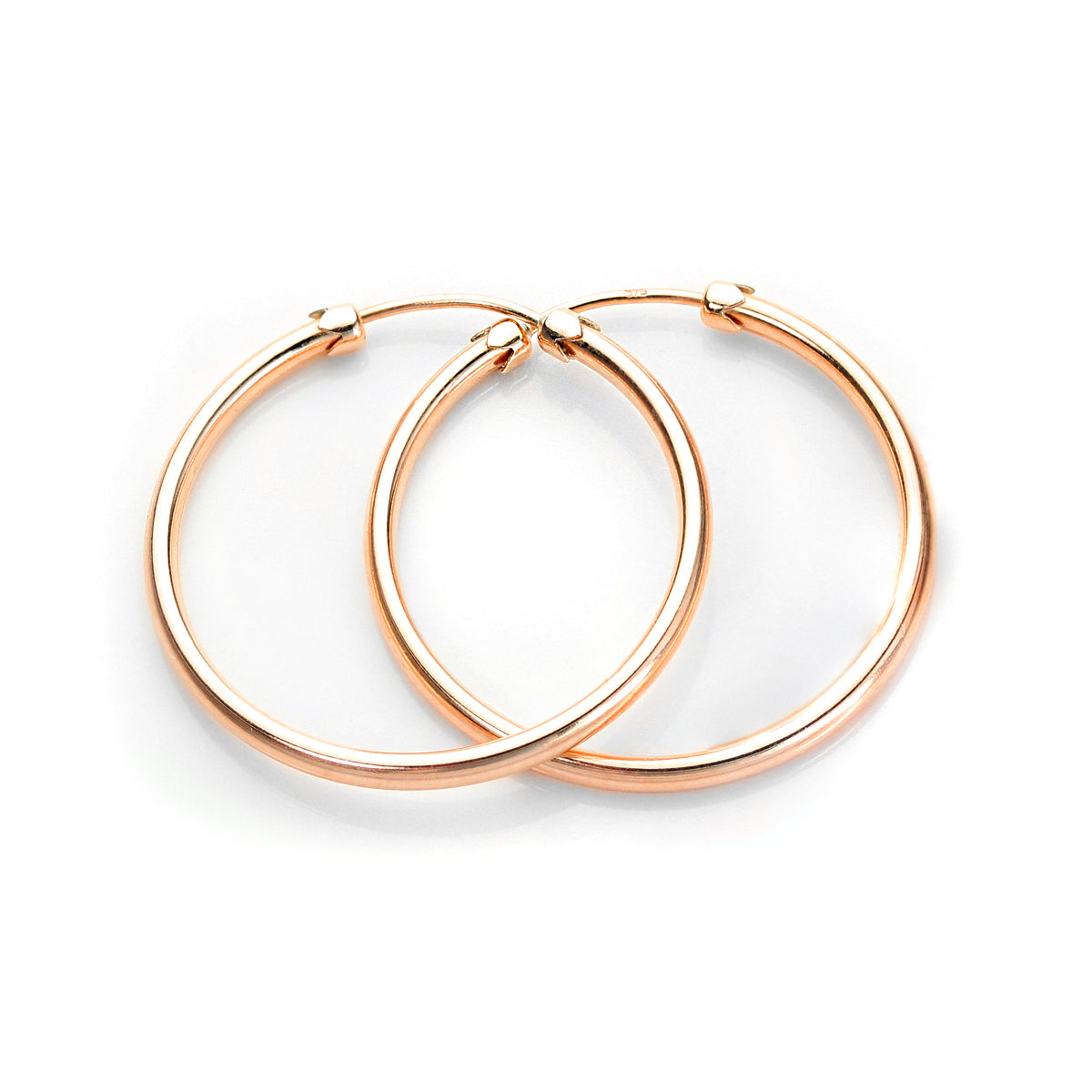 9ct Rose Gold Plain Capped Tube 20mm - 26mm Hoop Earrings