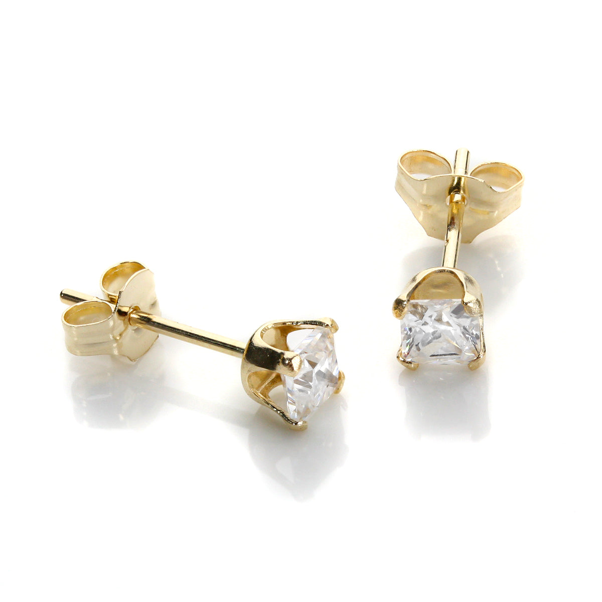9ct Yellow Gold Clear CZ 3mm Square Stud Earrings