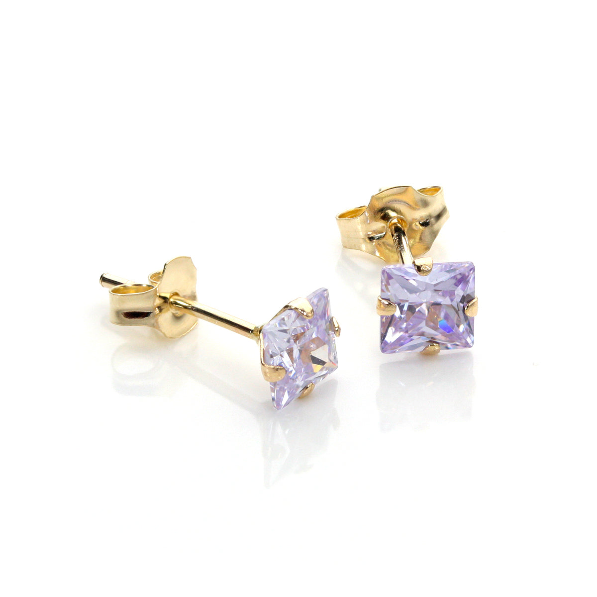 9ct Yellow Gold White CZ Martini Claw Fitting Stud Earrings