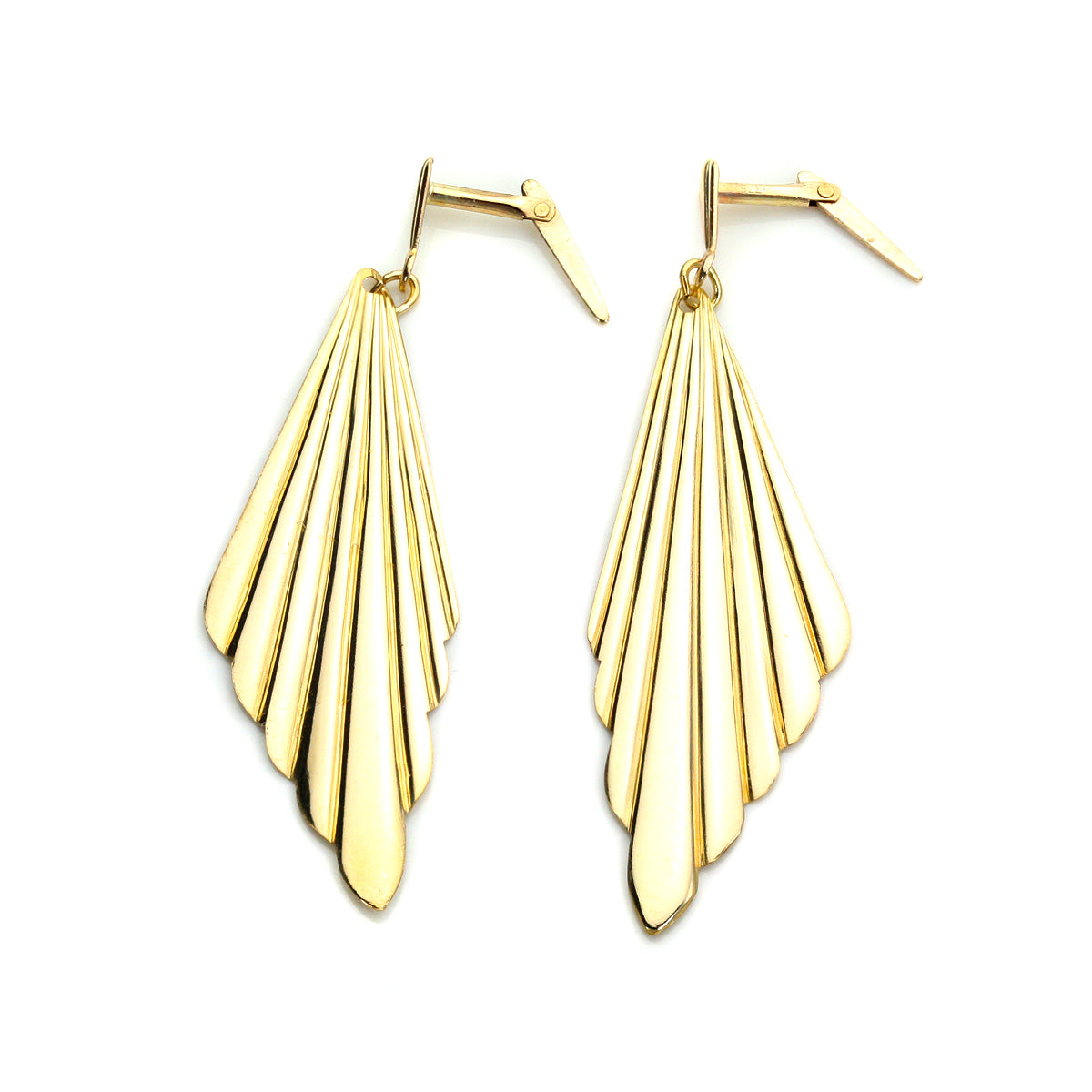 Andralok 9ct Yellow Gold Art Deco Grooved Fan Drop Earrings