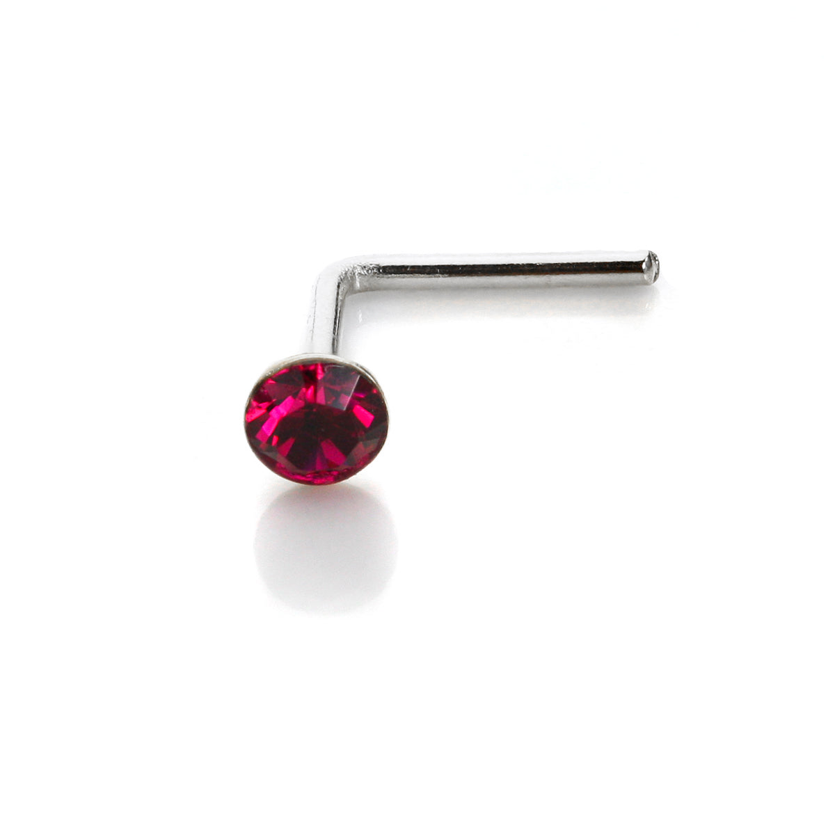 Sterling Silver 2.8mm Round CZ Crystal Nose Stud L Pin