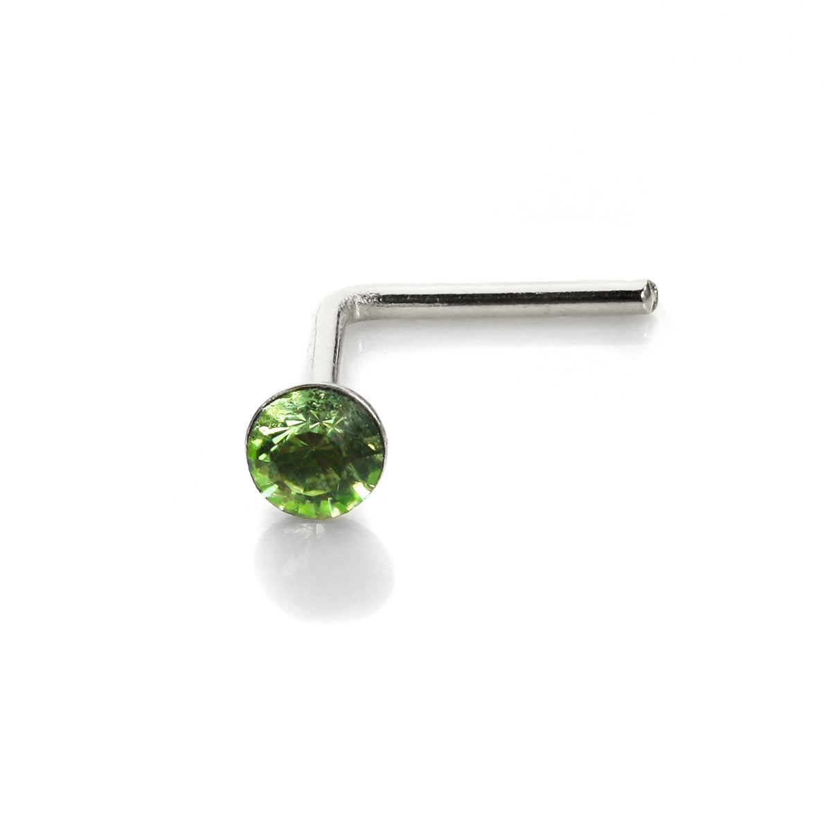 Sterling Silver 2.8mm Round CZ Crystal Nose Stud L Pin