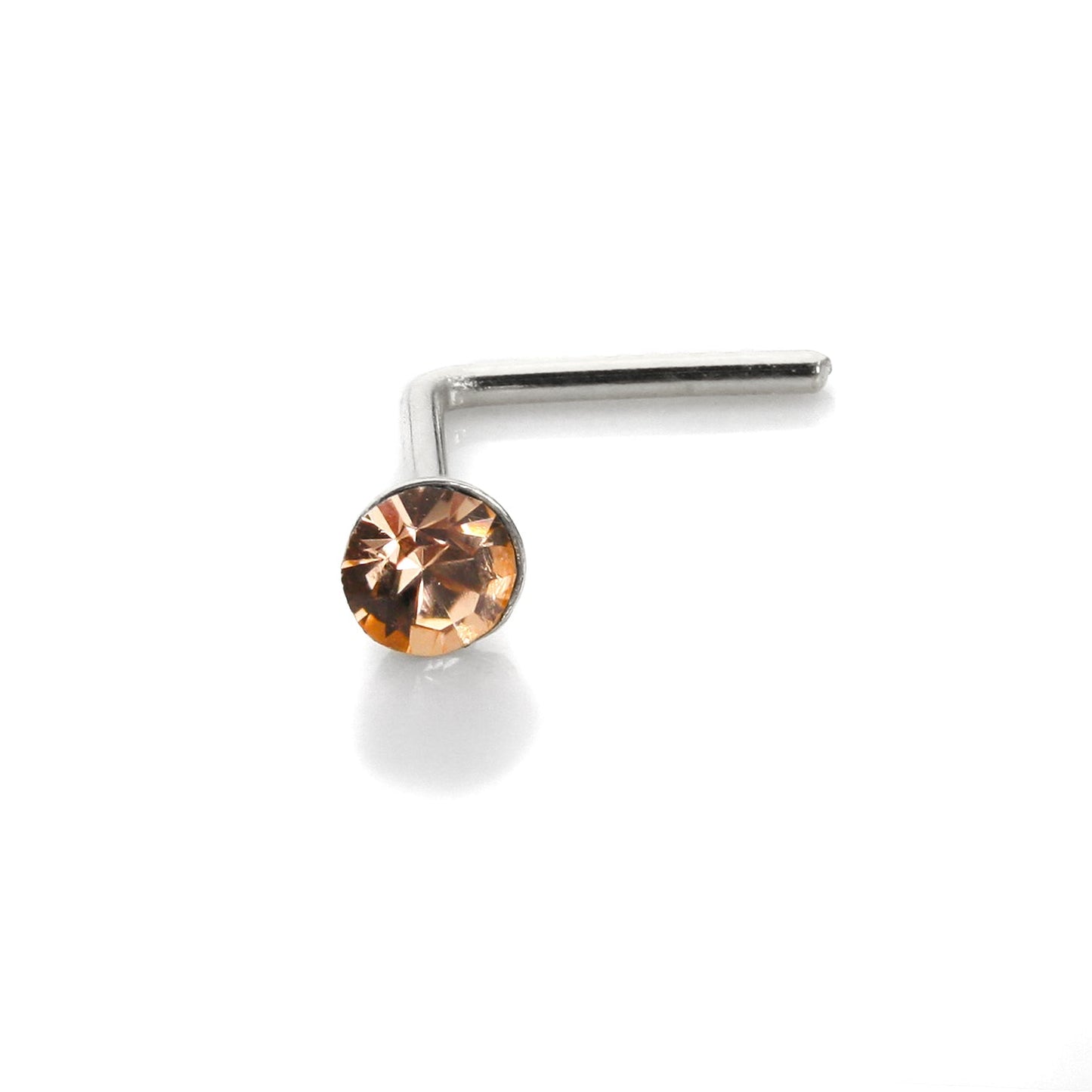 Sterling Silver 2.8mm Round CZ Crystal Nose Stud L Pin