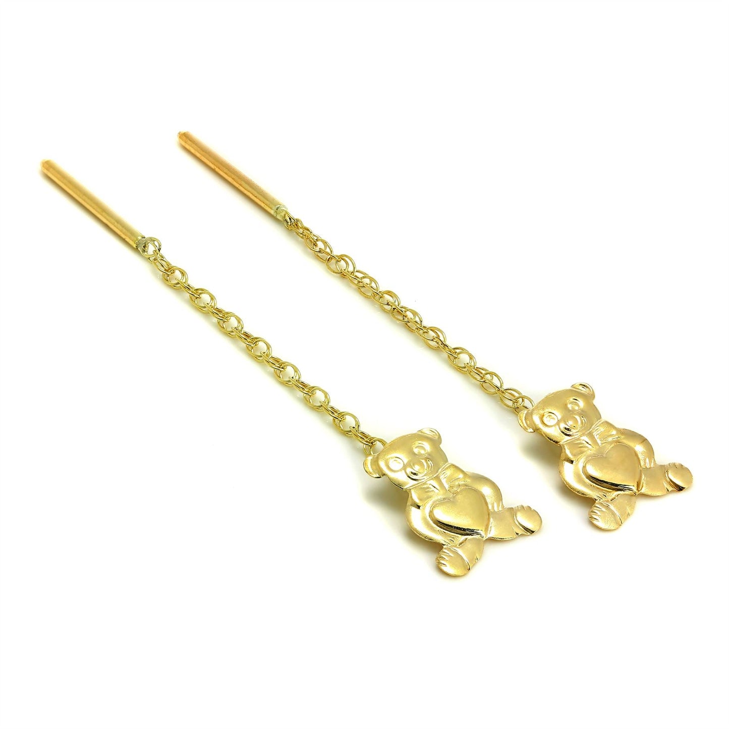 9ct Teddy Bear Pull Through Chain Earrings