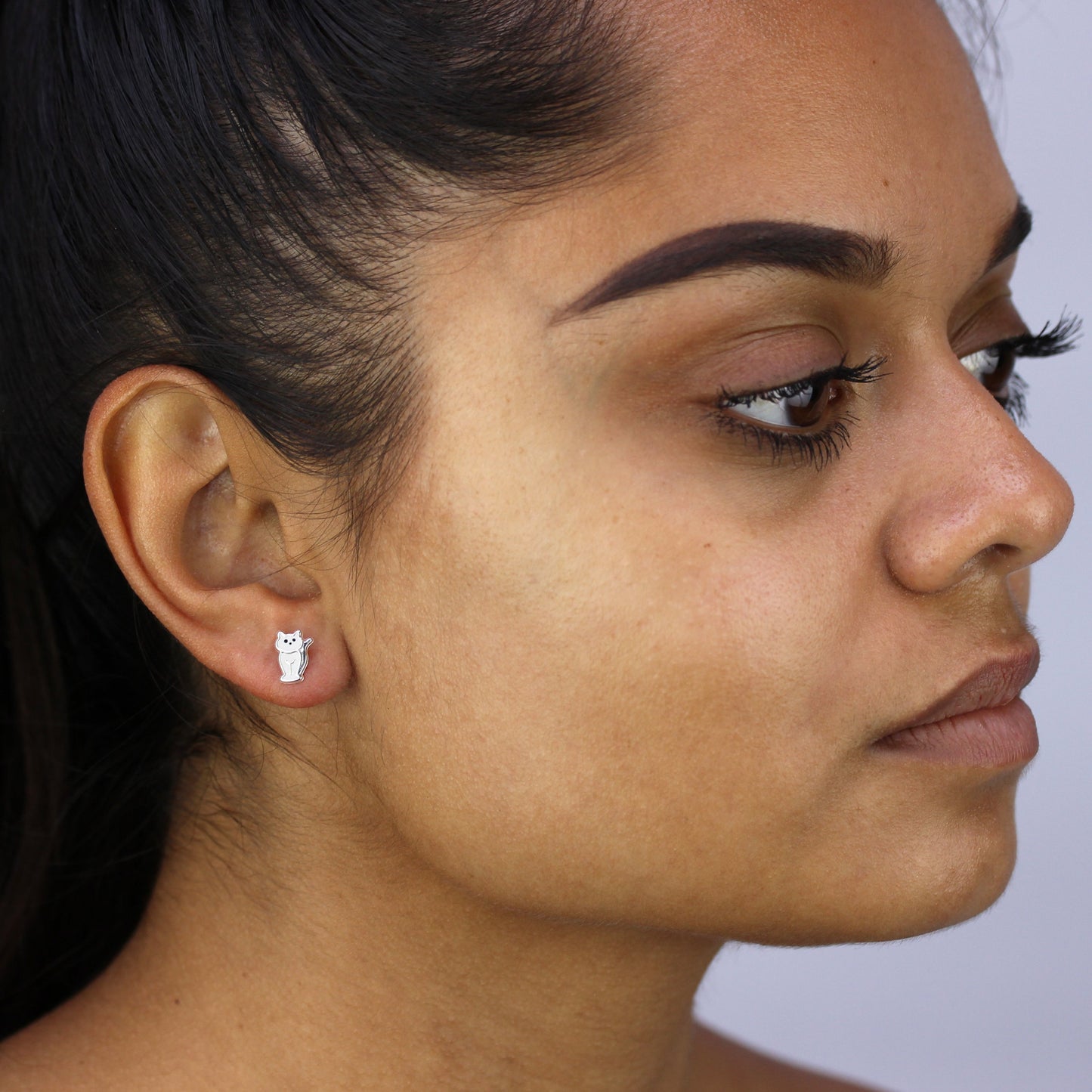 Sterling Silver & Enamel Sitting Cat Andralok Stud Earrings