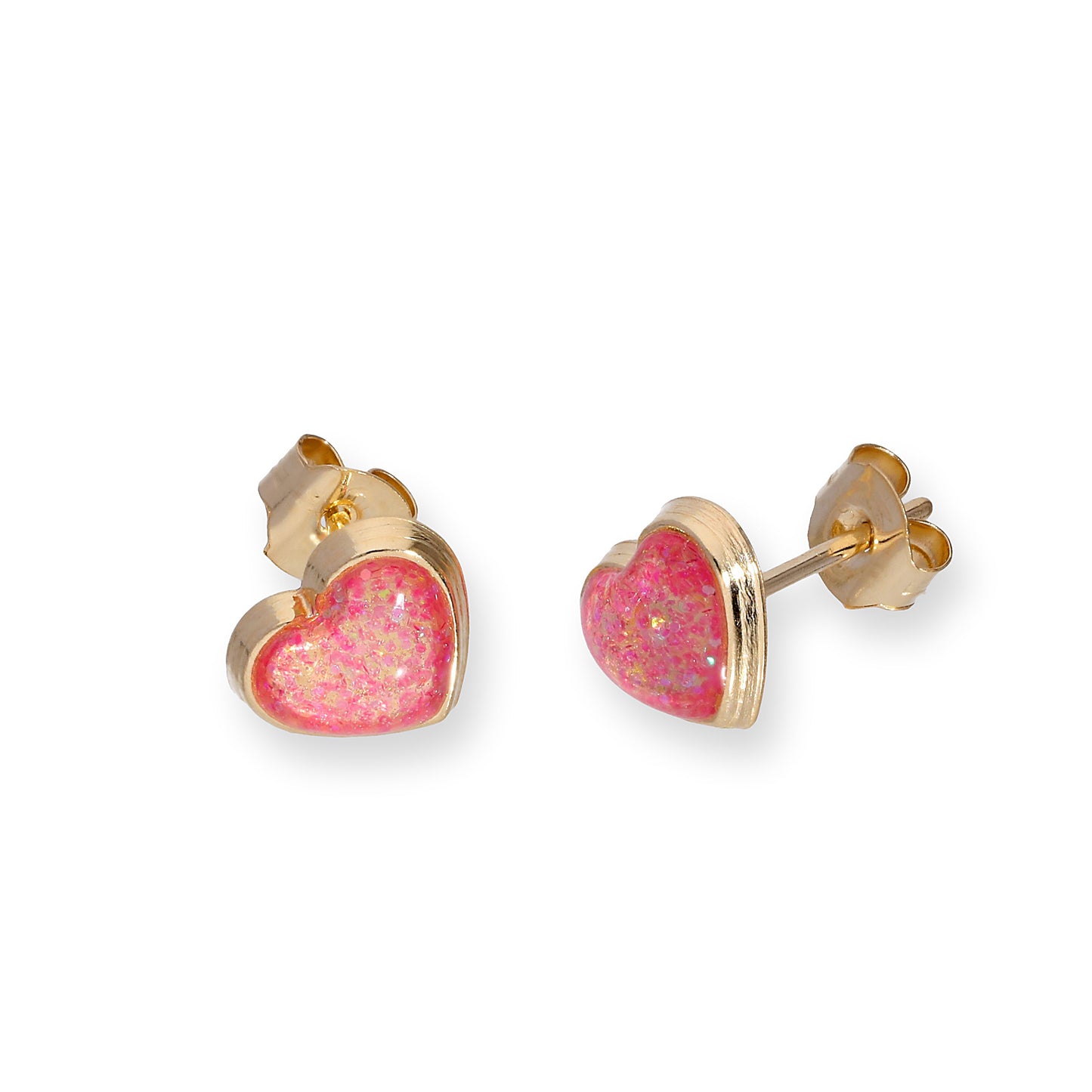 9ct Gold & Glitter Enamel Heart Stud Earrings in 6 Colours