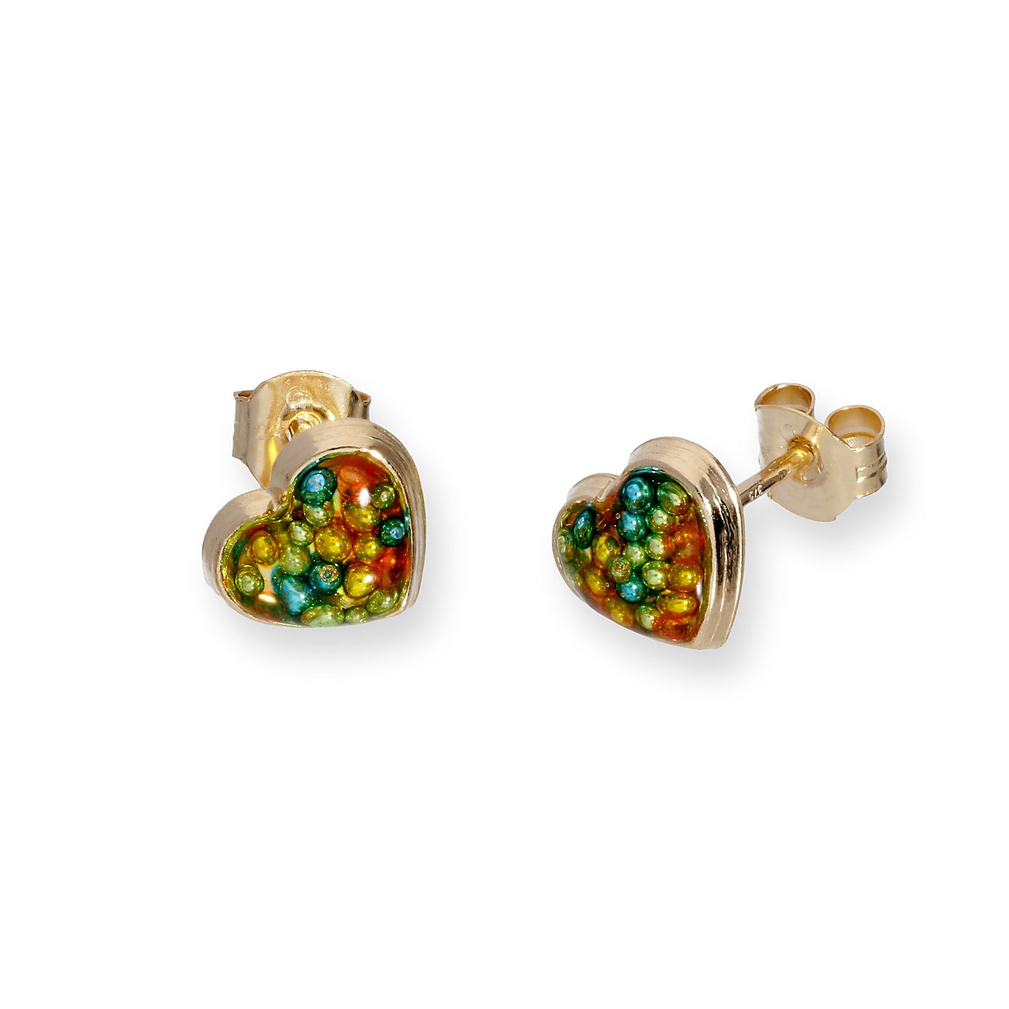 9ct Gold & Glitter Enamel Heart Stud Earrings in 6 Colours