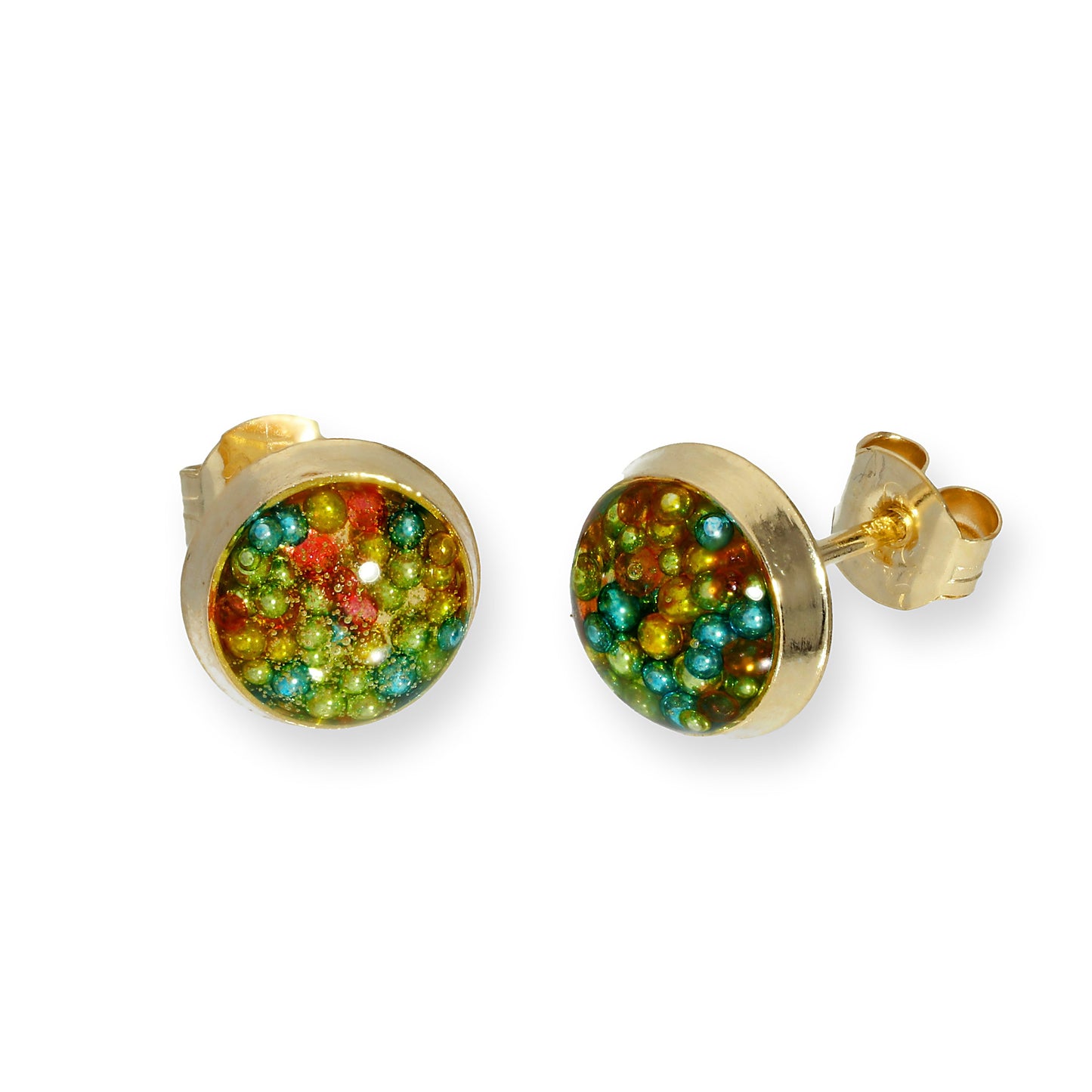 9ct Gold & Glitter Enamel Round Stud Earrings in 6 Colours
