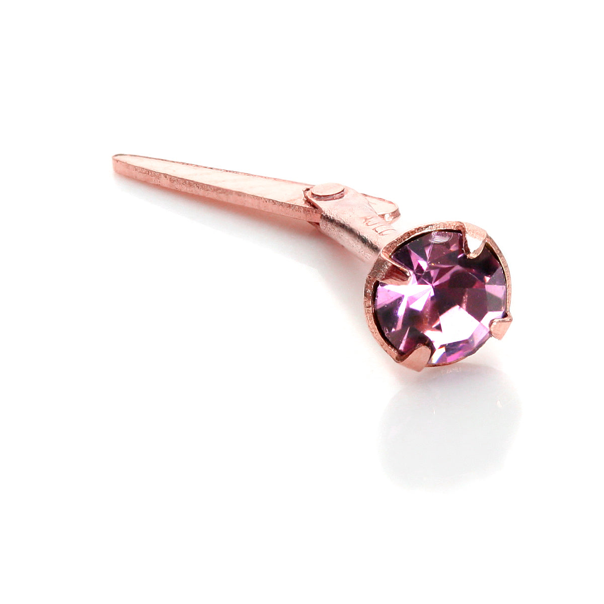 9ct Rose Gold Andralok 18Ga Nose Stud with 3mm CZ Crystal - 5 Colours