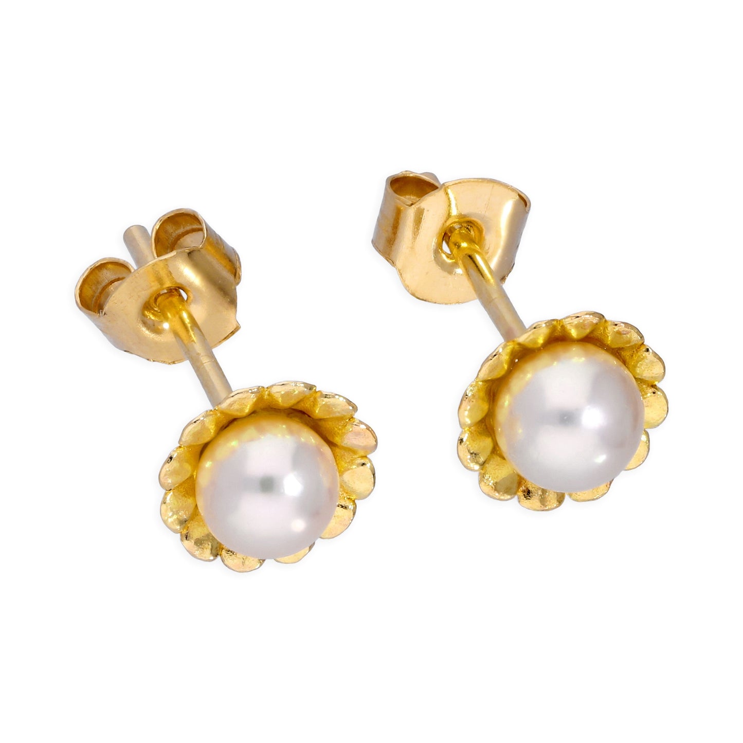 9ct Gold & 4mm Cultured Pearl Flower Stud Earrings