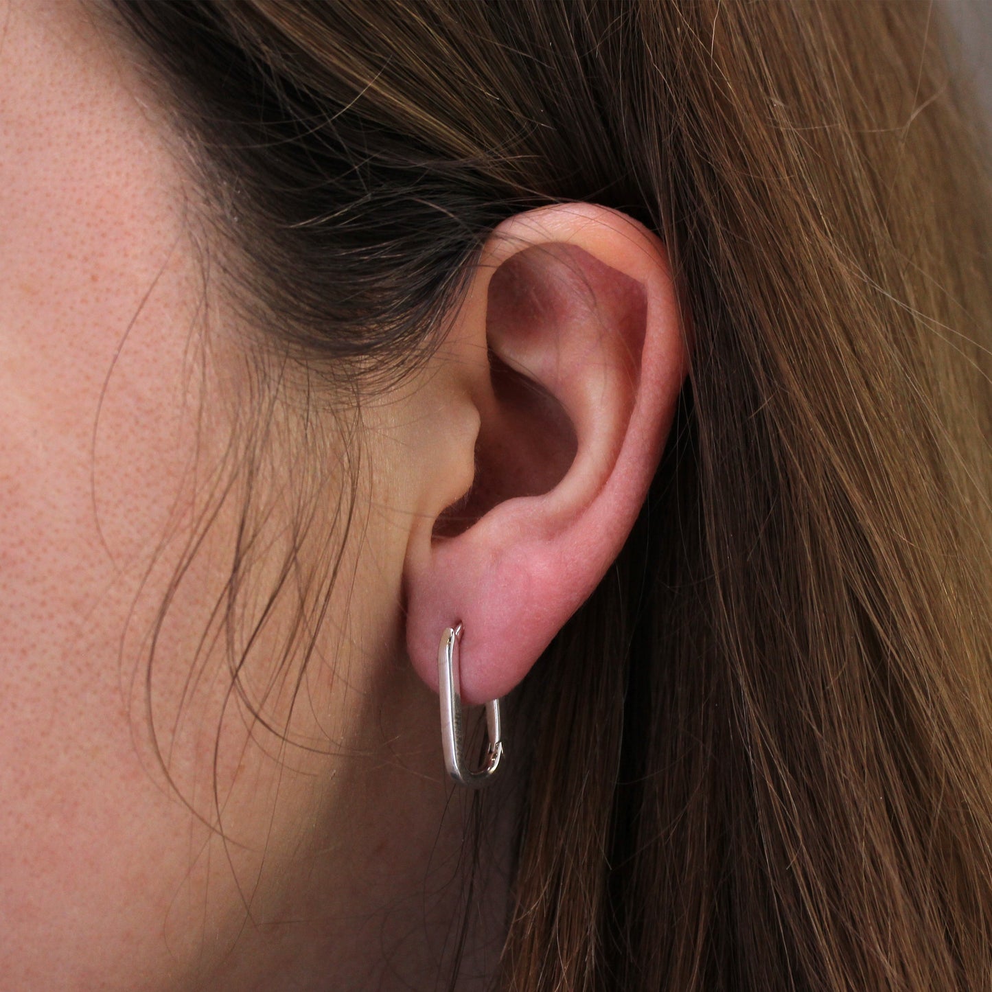 Sterling Silver Ovate Rectangle Hoop Earrings