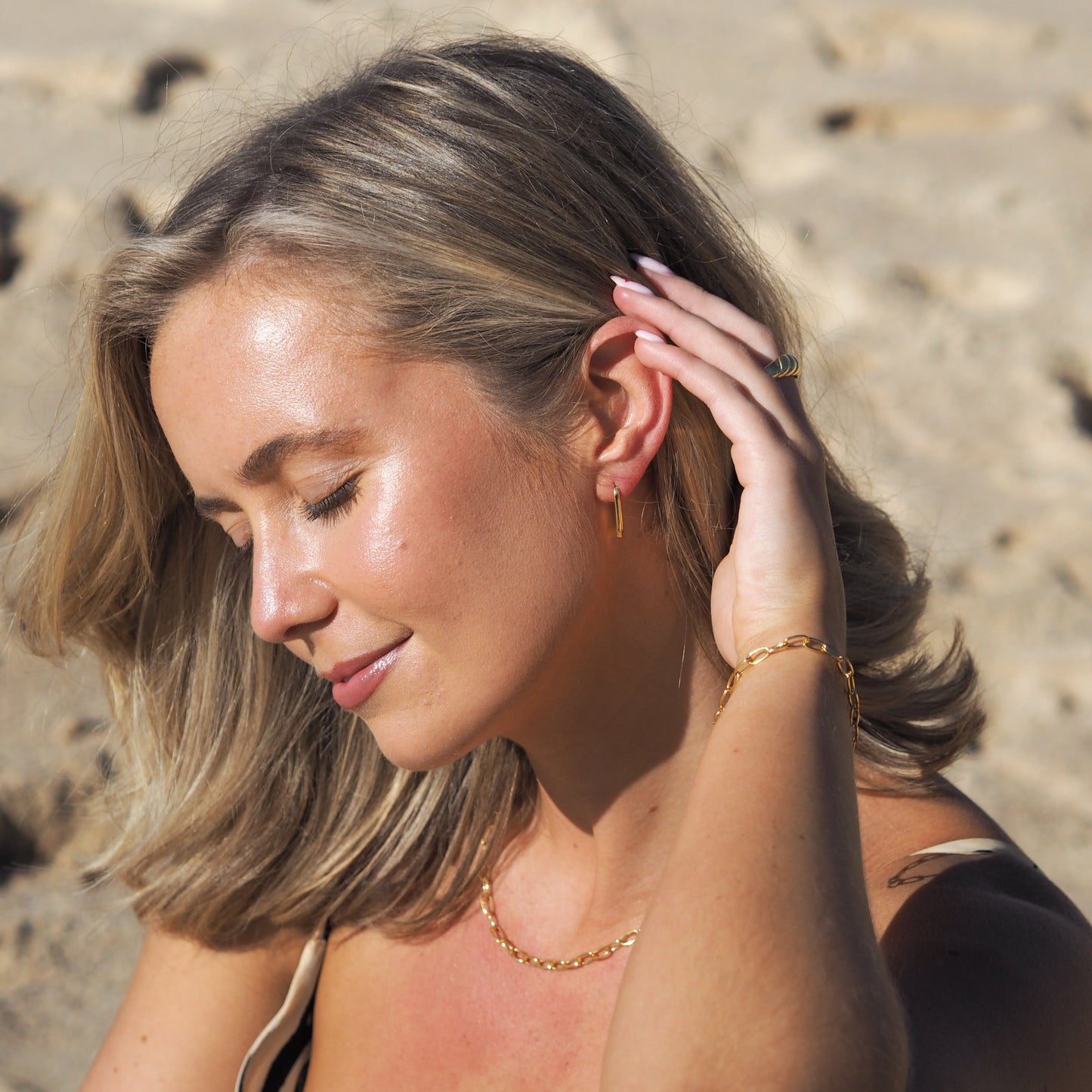 Gold Plated Sterling Silver Ovate Rectangle Hoop Earrings