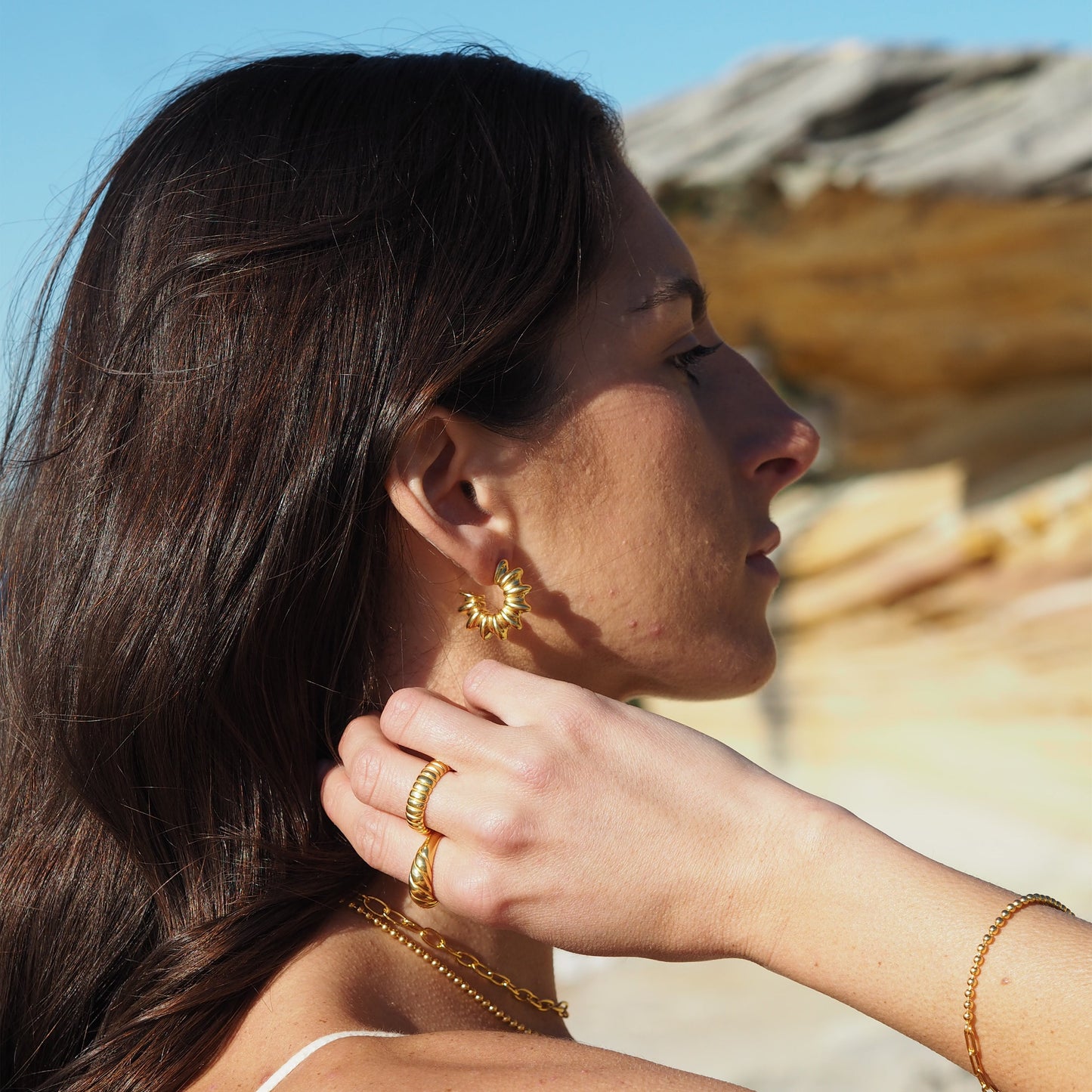 Gold Plated Sterling Silver Open Stud Hoop Earrings