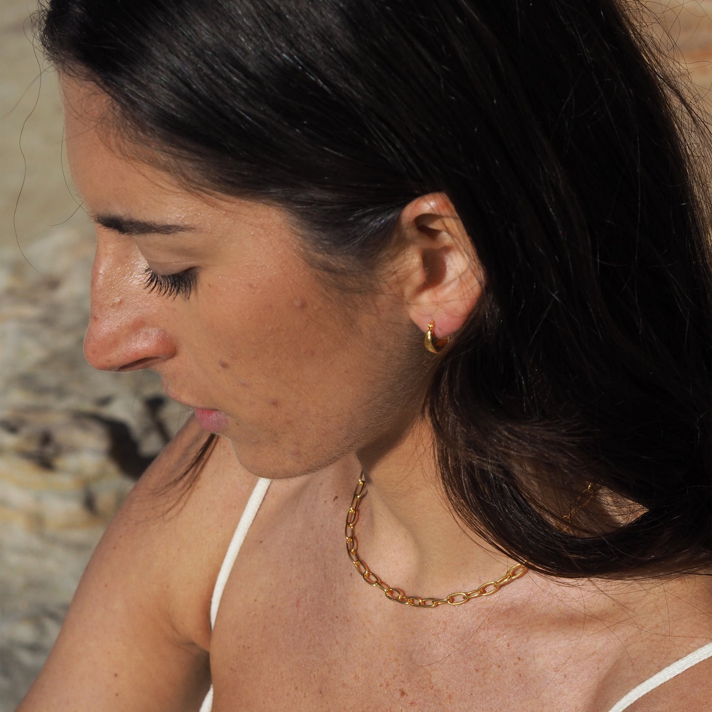 Gold Plated Sterling Silver Oval Belcher Necklace - 18 Inches