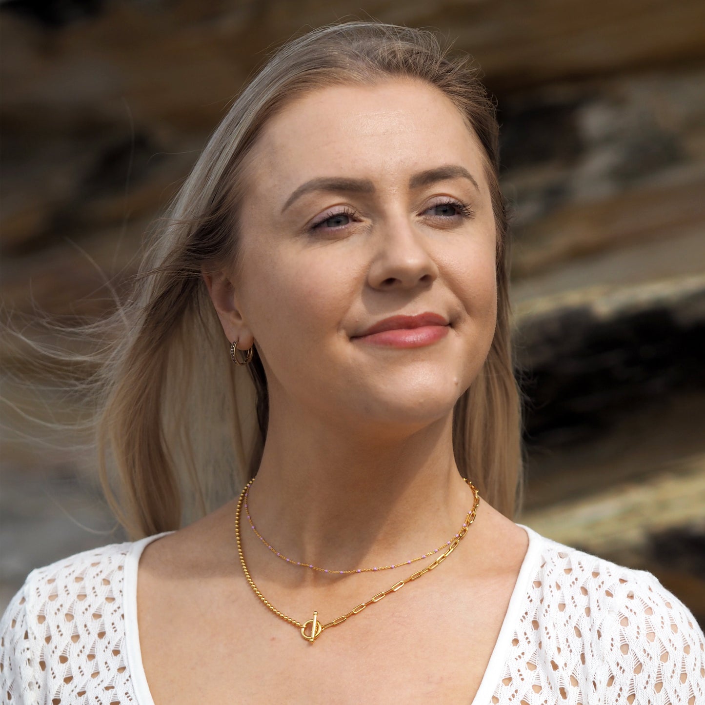 Fine Gold Plated Sterling Silver & Purple Enamel Confetti Chain Necklace - 16 Inches