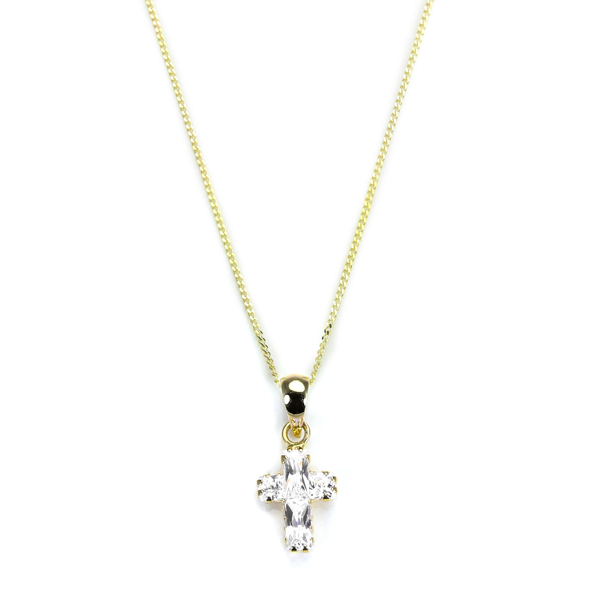 9ct Gold CZ Crystal Cross Pendant