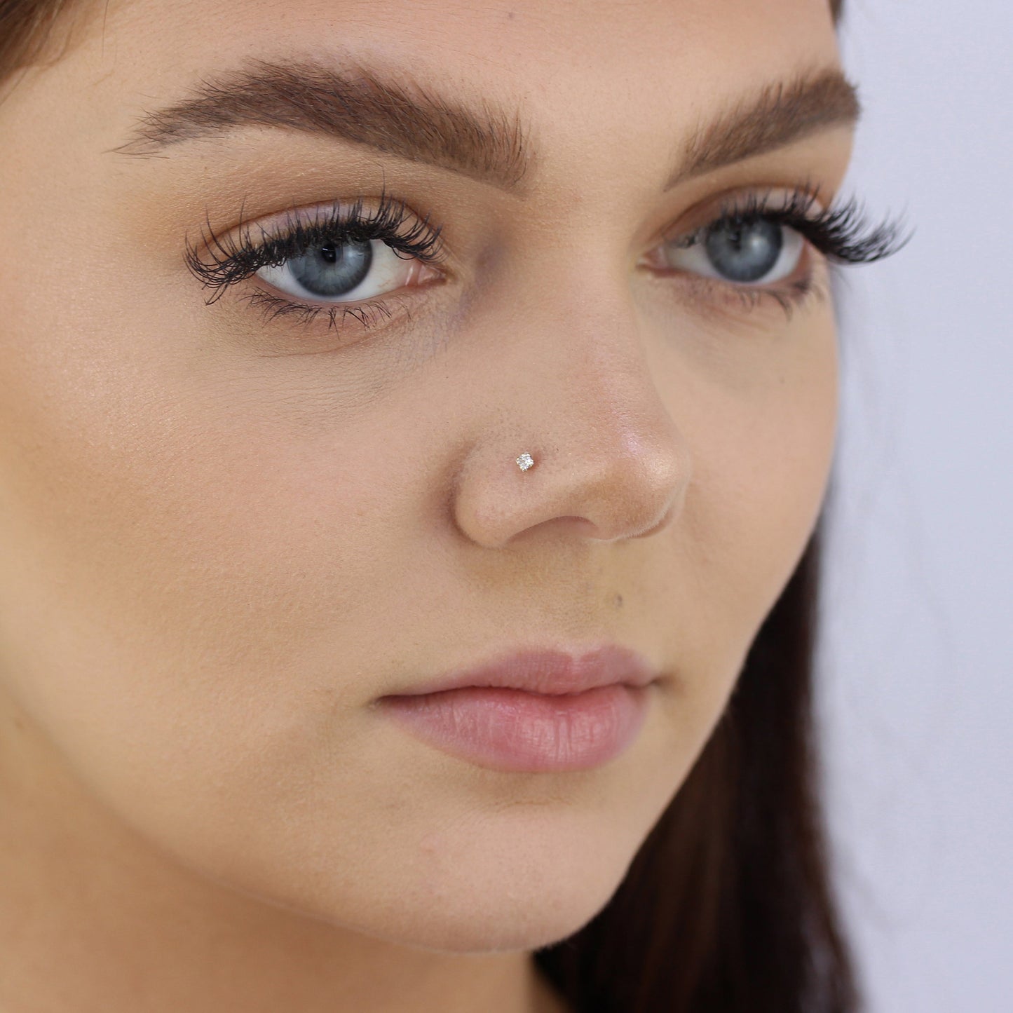 9ct Gold & 2mm Square Clear CZ Crystal Labret Nose Piercing