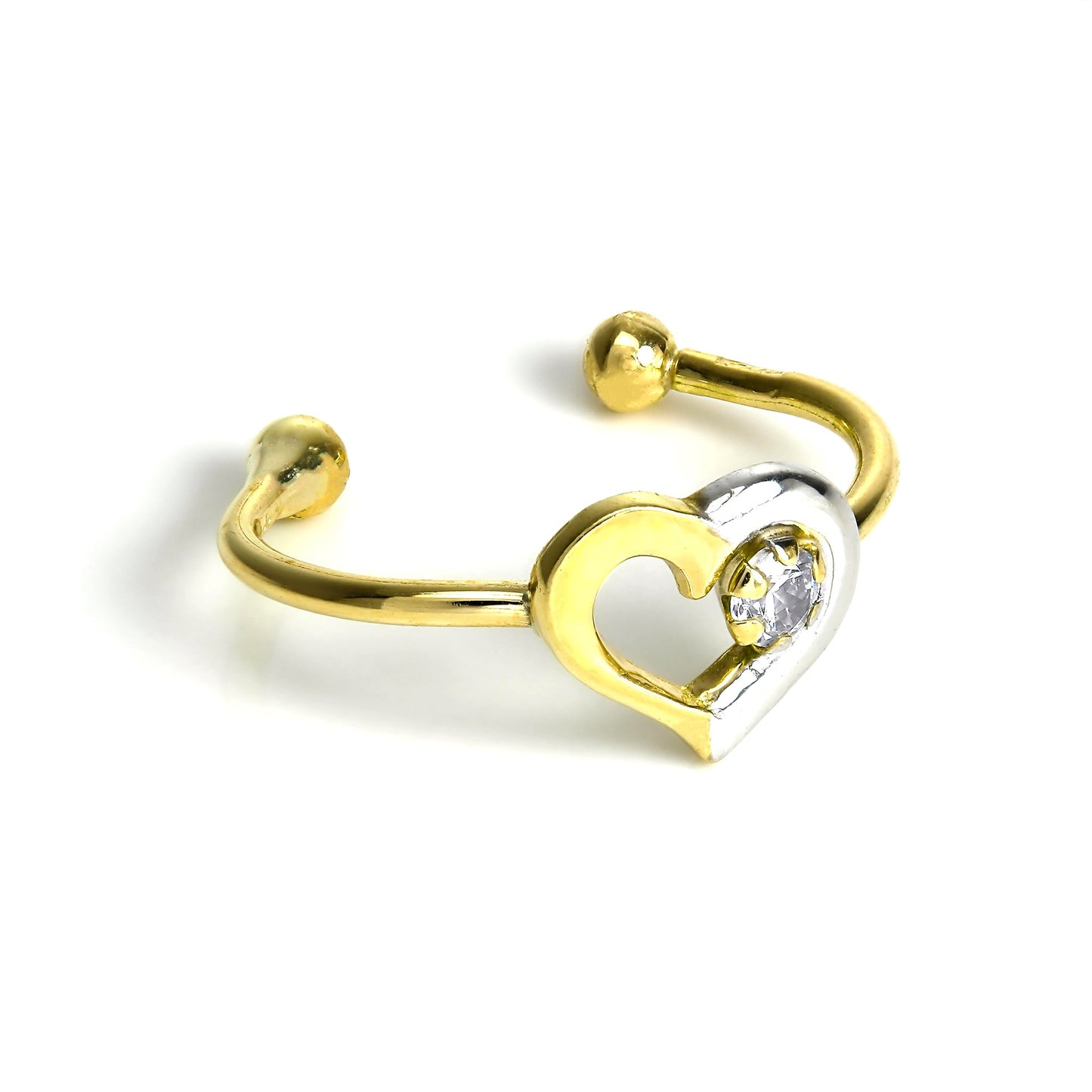 9ct Yellow & White Gold Open Heart Ear Cuff with Small Clear CZ Crystal