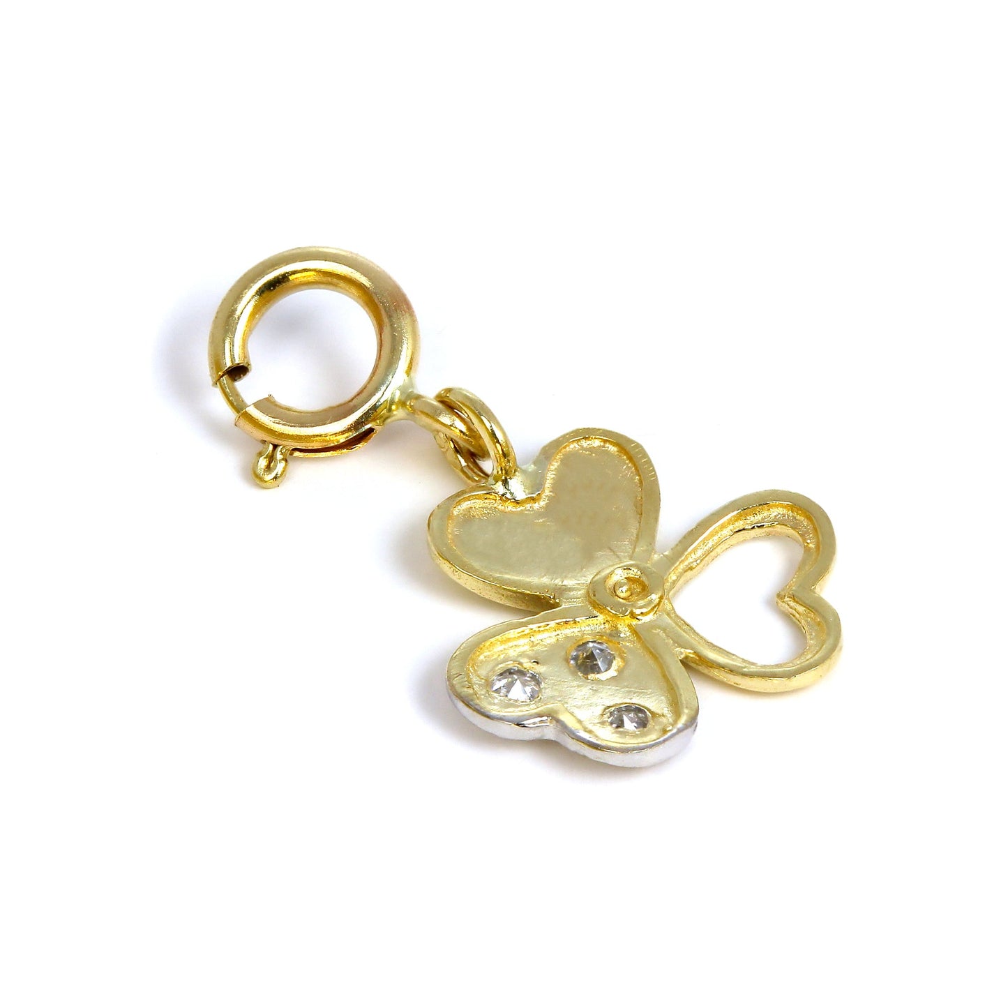 9ct Gold & CZ Crystal Triple Heart Shamrock Charm