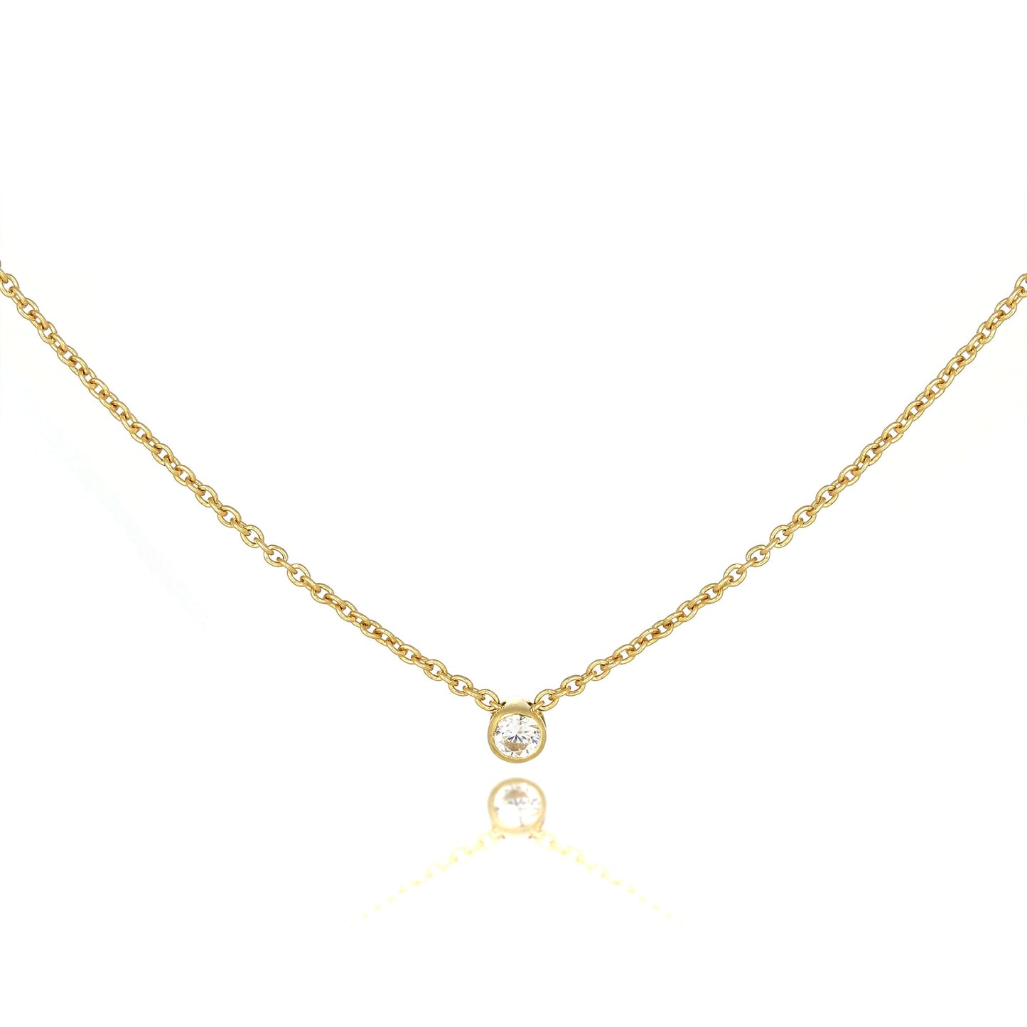 9ct Gold Fine Belcher Chain 18 Inch Necklace with 2mm Clear CZ Crystal