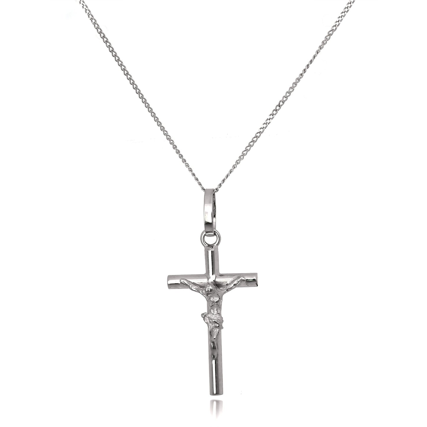 9ct White Gold Crucifix Pendant on 16 - 20 Inch Chain