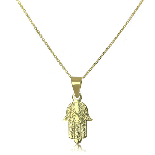 9ct Gold Hamsa Hand Pendant on 16 - 20 Inch Chain