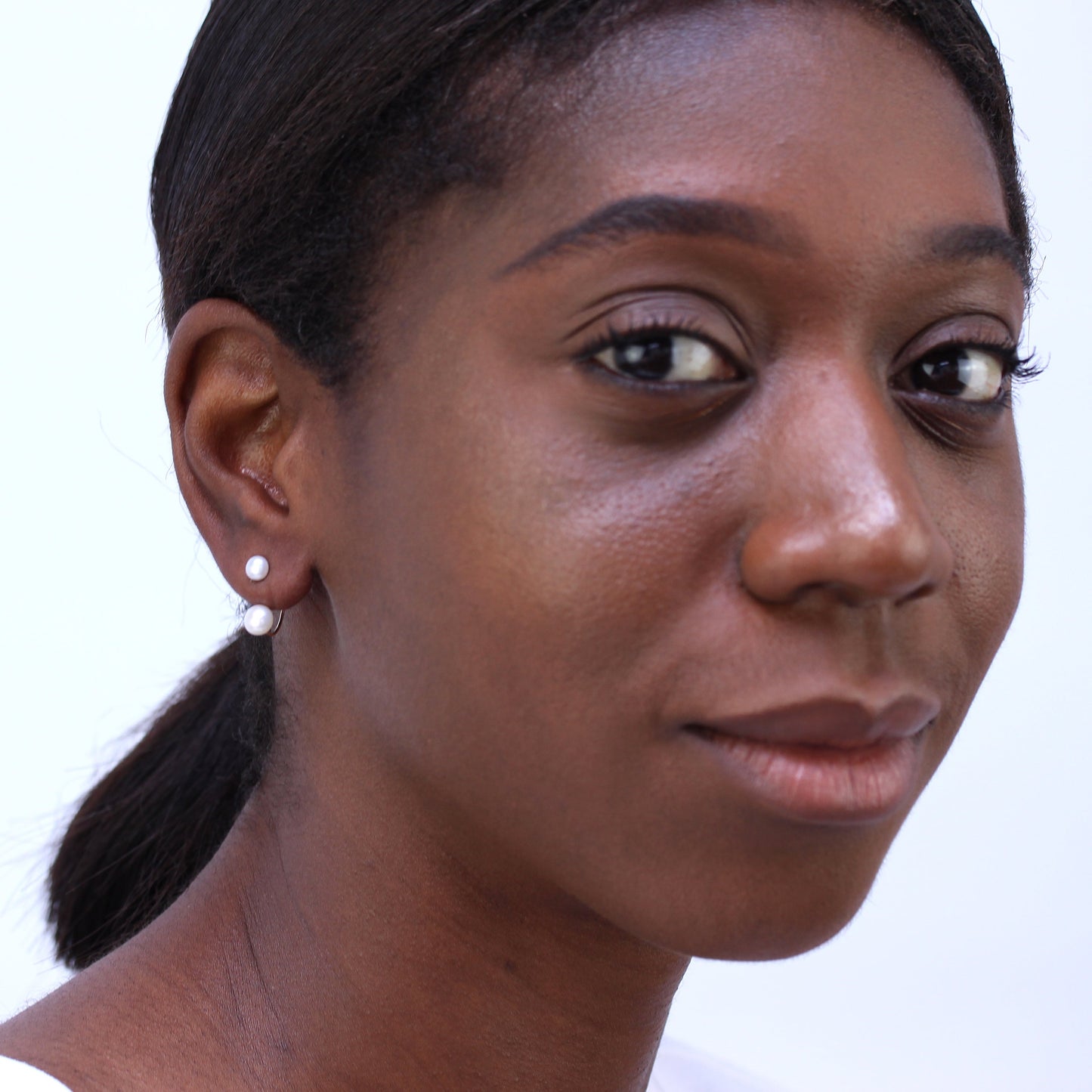 9ct Gold Double Freshwater Pearl Stud Half Hoop Earrings