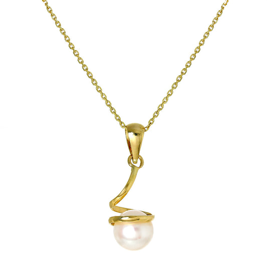 9ct Gold Twisted Freshwater Pearl Pendant Necklace