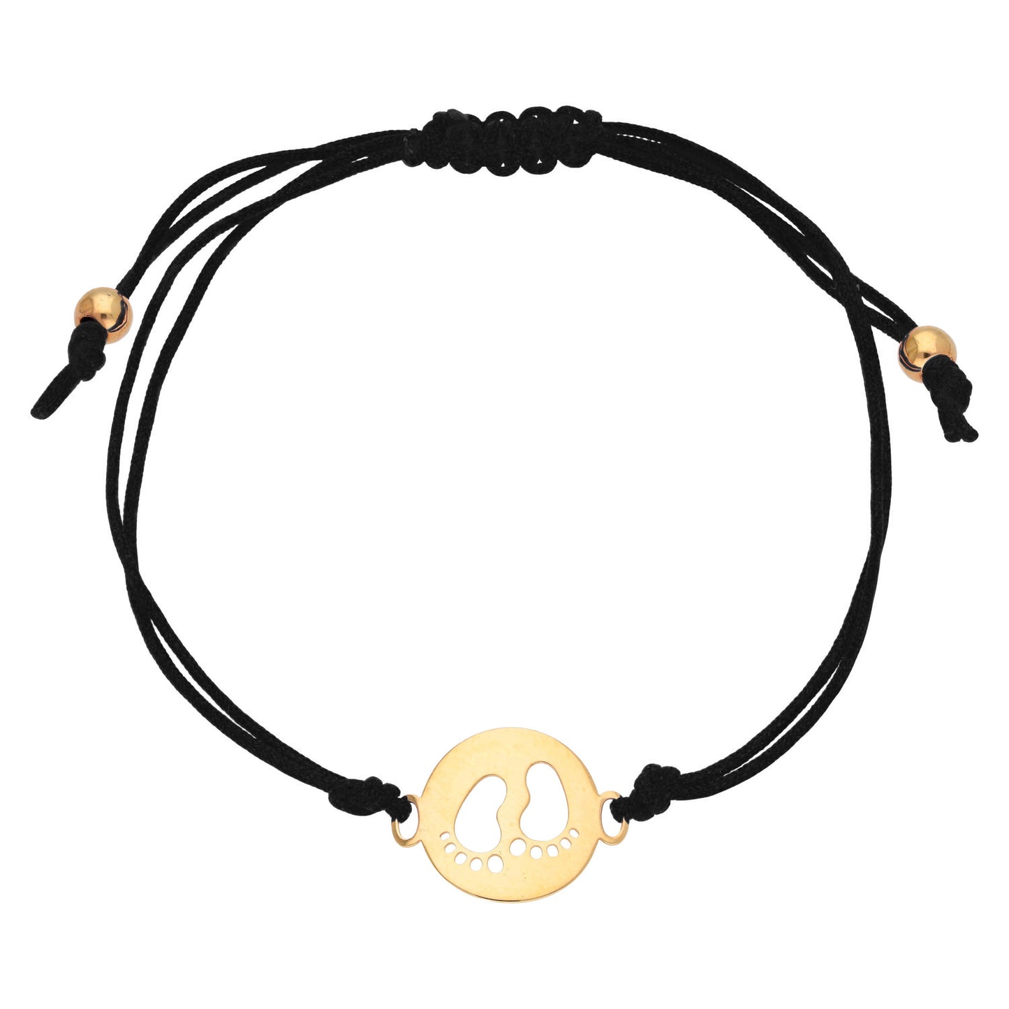 9ct Gold Baby Feet Outline Coloured Cord Adjustable Bracelet