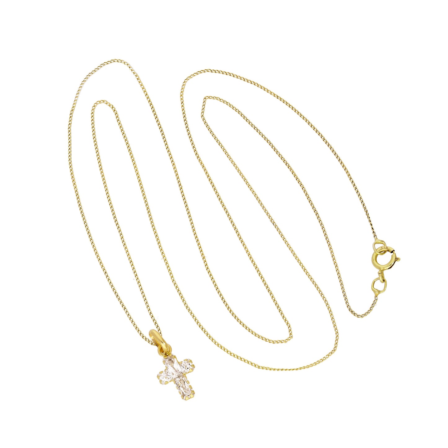 9ct Gold Small CZ Crystal Cross Pendant Necklace 16 - 20 Inches