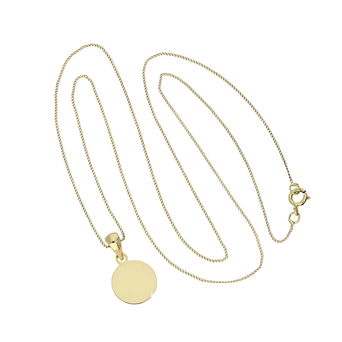 9ct Gold Engravable Round Pendant Necklace 16 - 20 Inches Chain