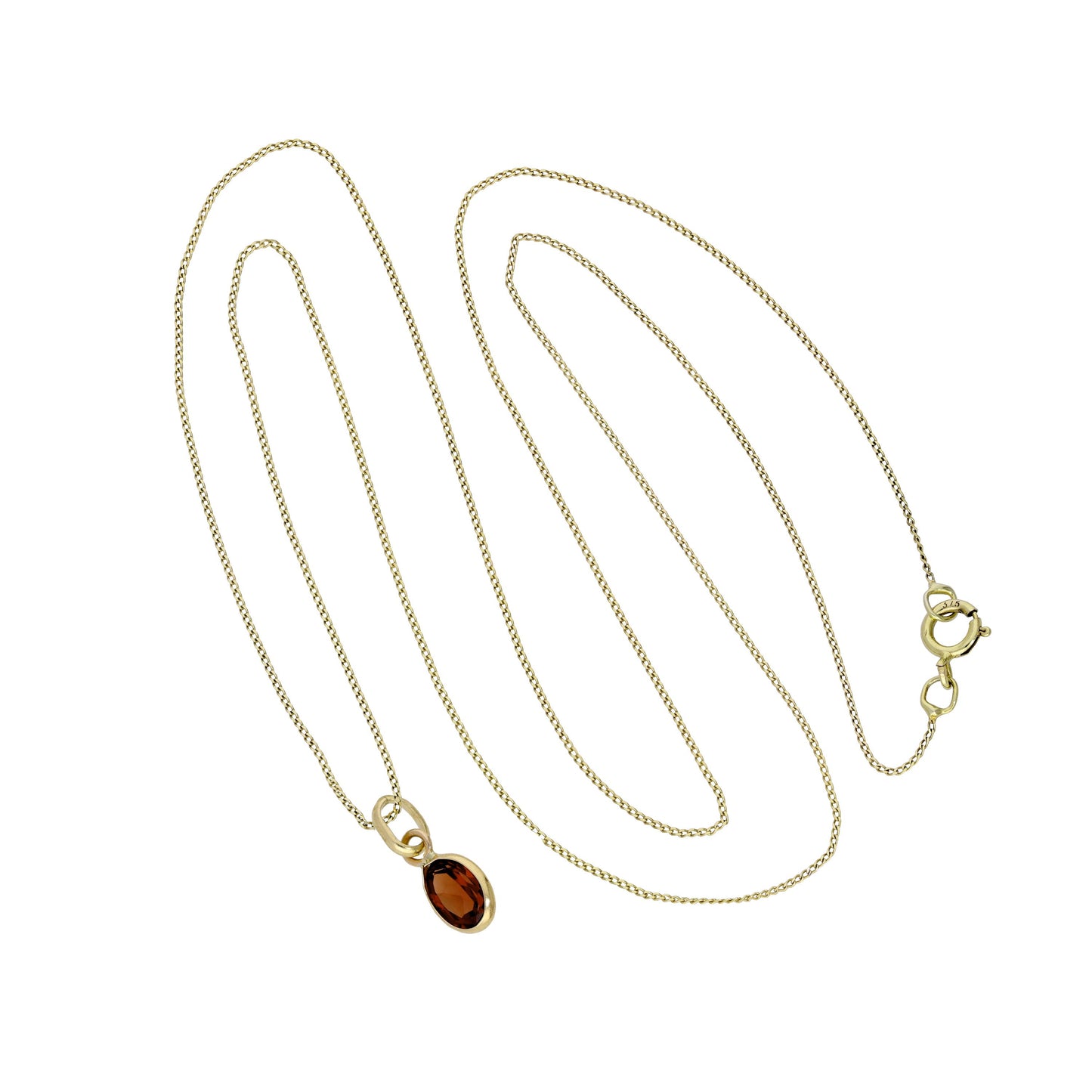 9ct Gold & Garnet CZ Crystal Oval Pendant Necklace 16 - 20 Inches