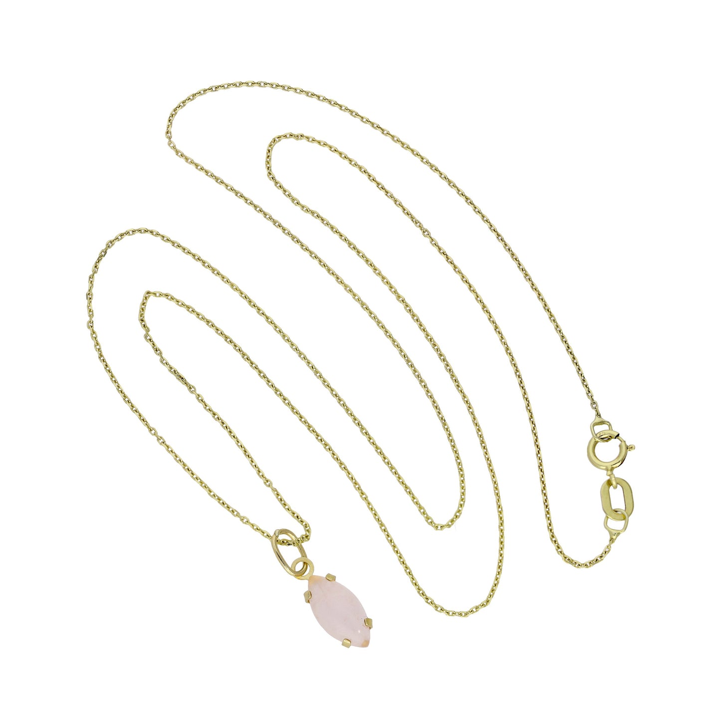 9ct Gold & Rose Quartz CZ Crystal Oval Pendant Necklace 16 - 20 Inches