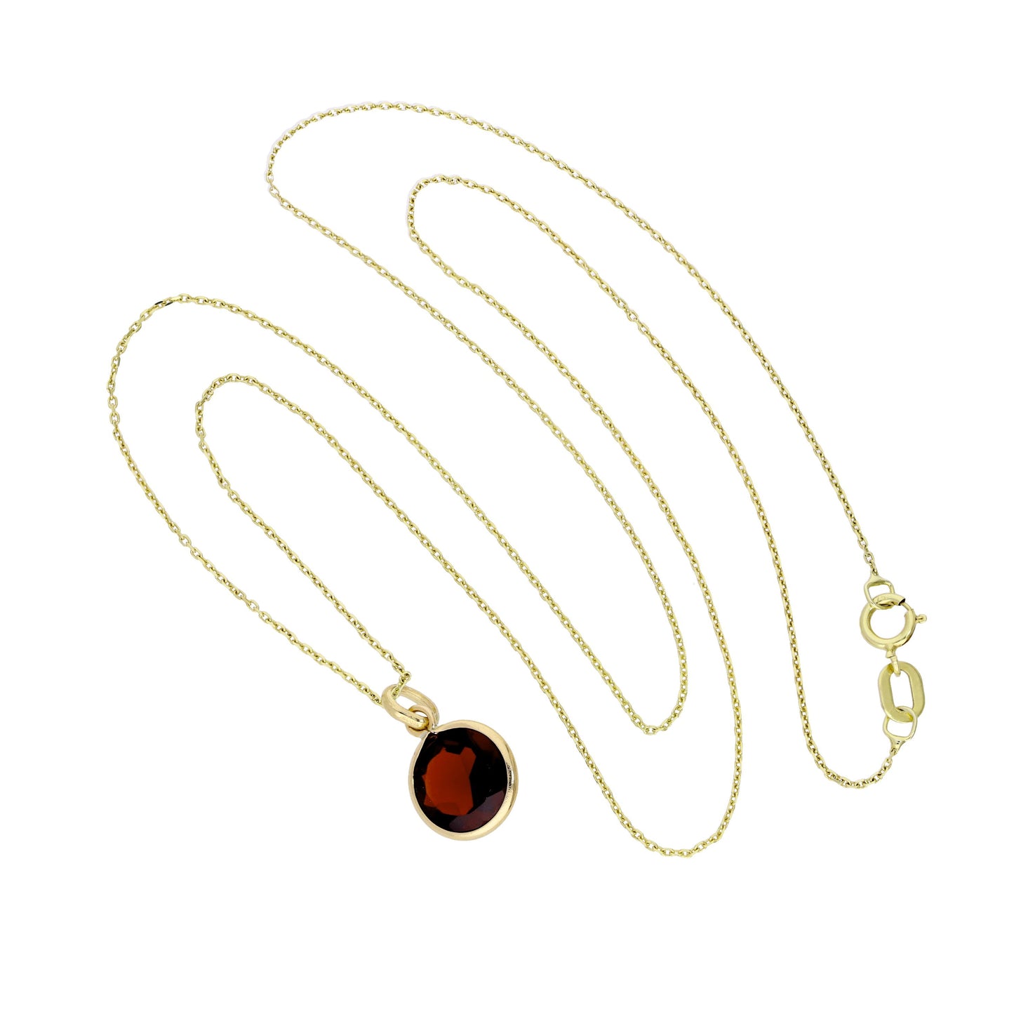9ct Gold & Garnet CZ Round Pendant Necklace 16 - 20 Inches