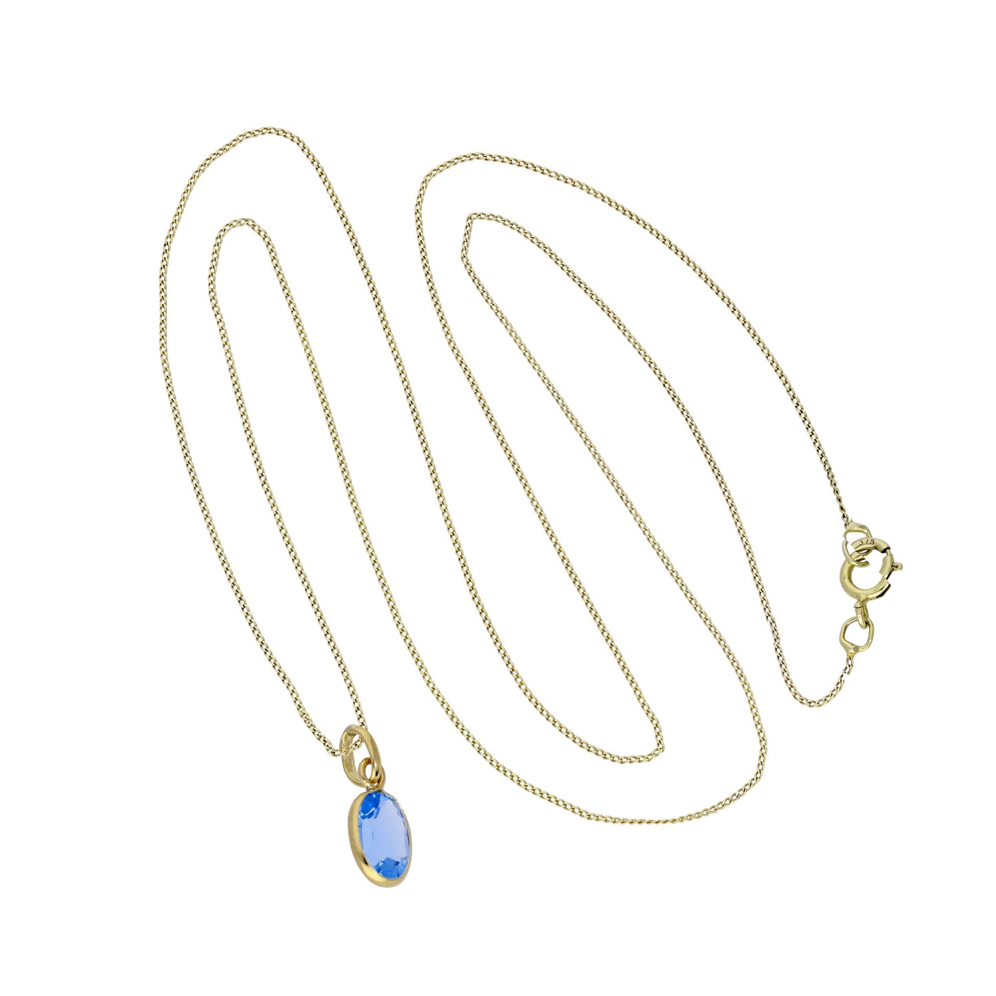 9ct Gold & Aquamarine CZ Crystal Oval Pendant Necklace 16-20 Inches