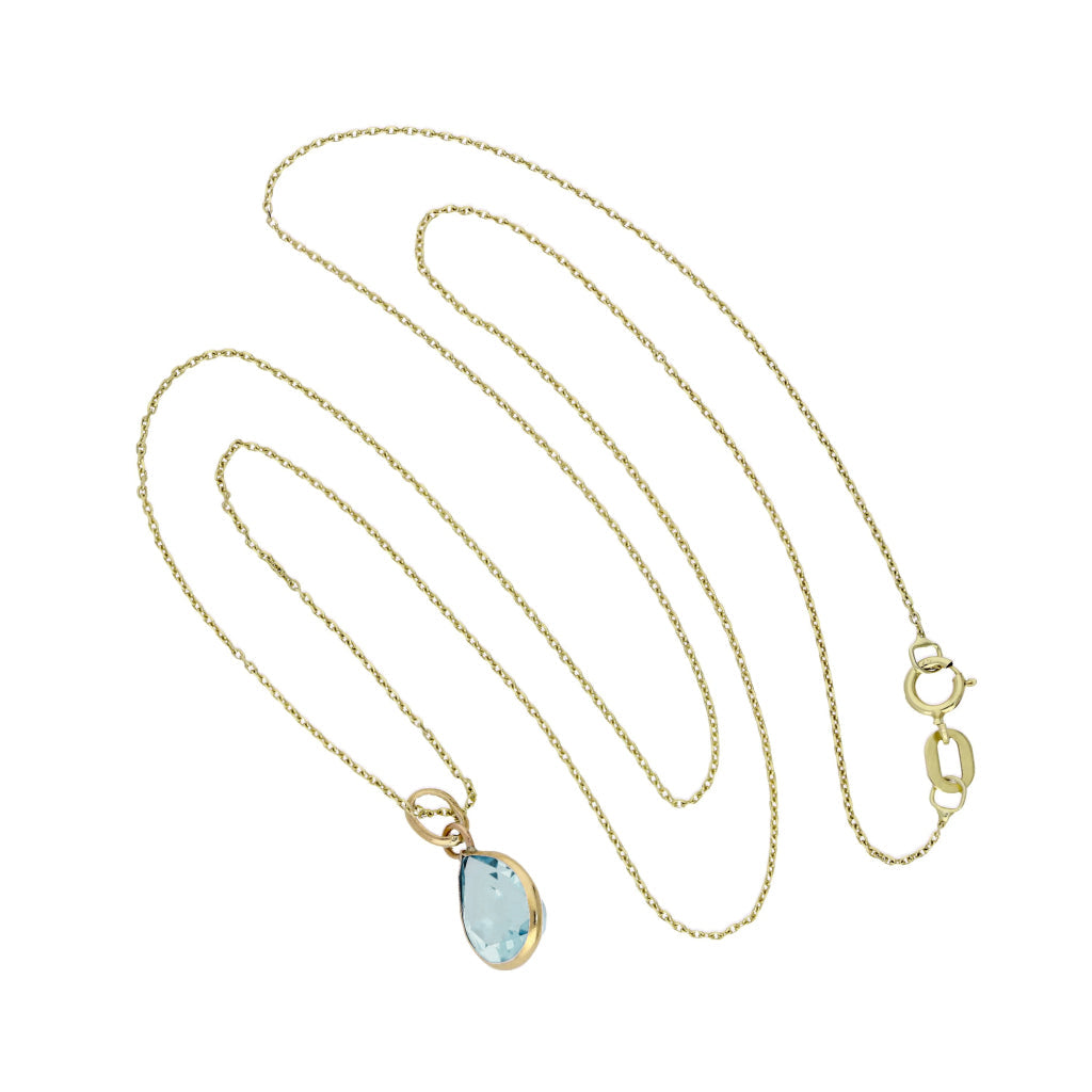 9ct Gold & Aquamarine CZ Crystal Teardrop Pendant Necklace 16 - 20 Inches