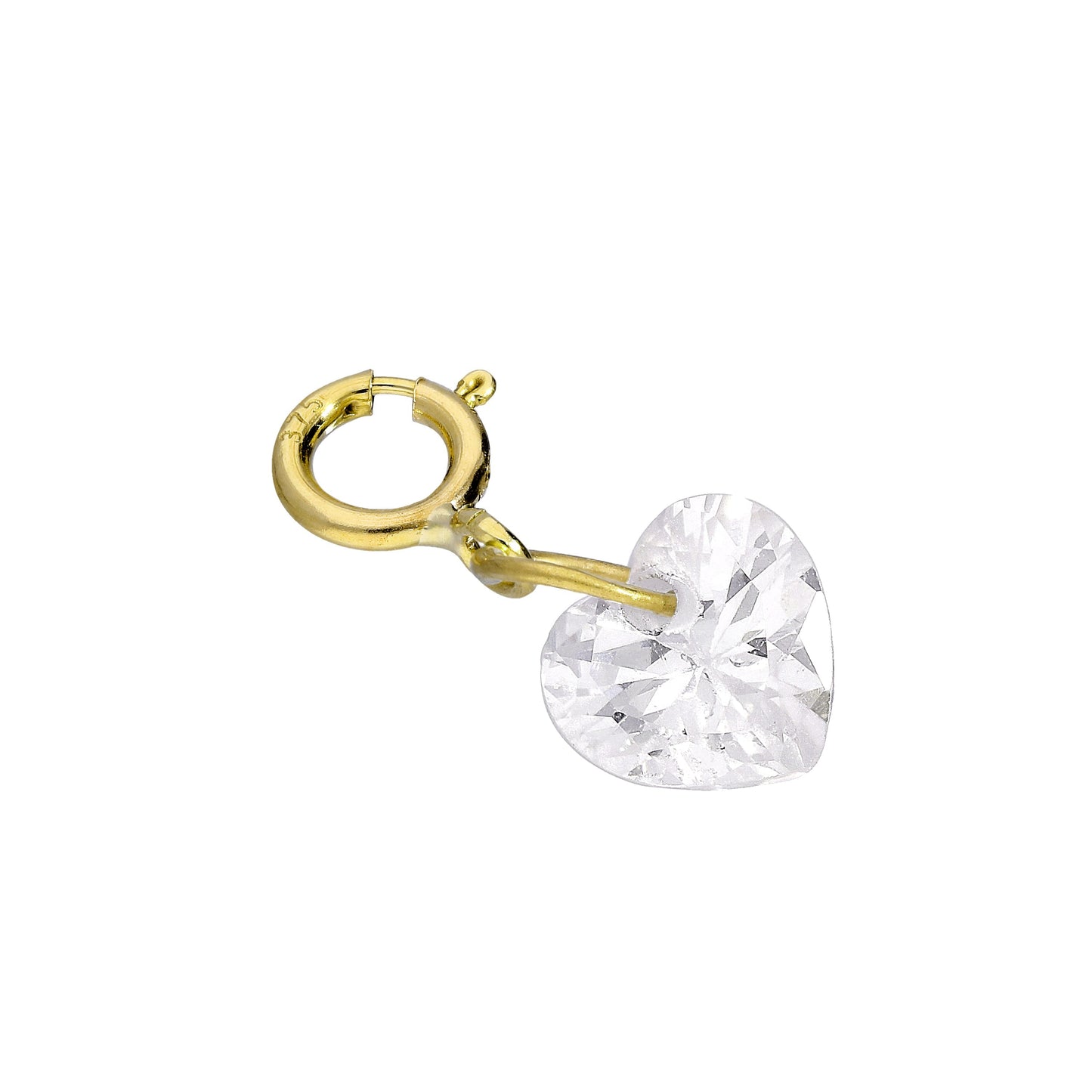 9ct Gold & Clear CZ Crystal Heart Clip On Charm
