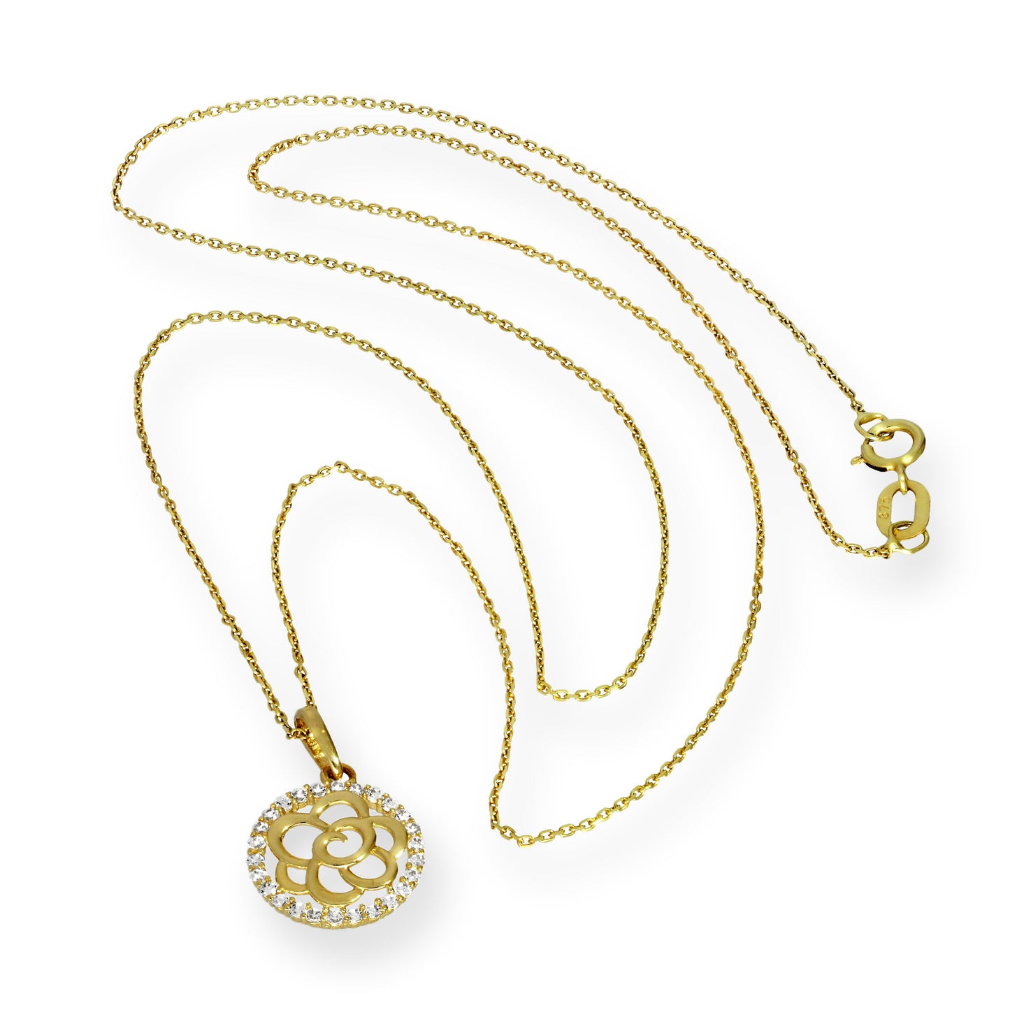 9ct Gold & CZ Crystal Open Flower Pendant Necklace 16 - 20 Inches