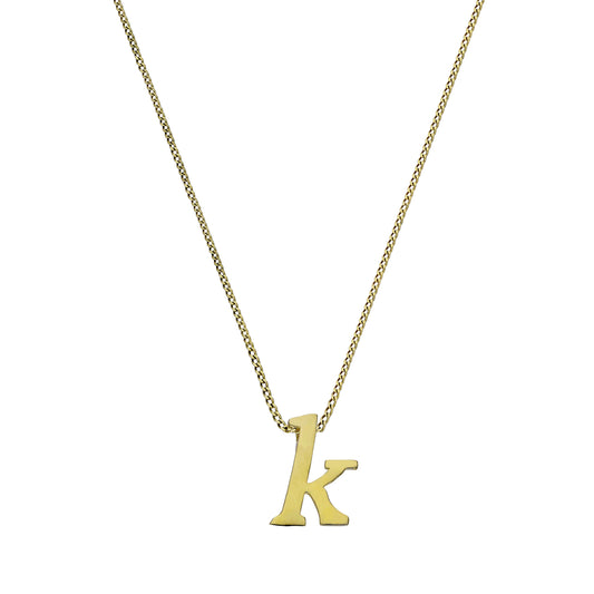 Tiny 9ct Gold Alphabet Letter K Pendant Necklace 16 - 20 Inches