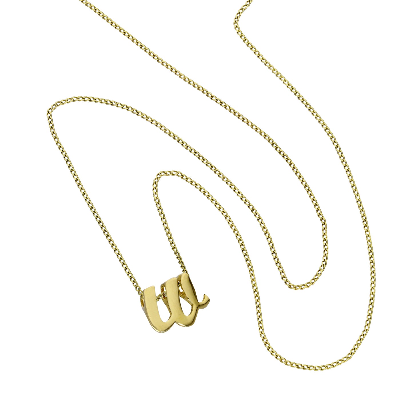 Tiny 9ct Gold Alphabet Letter W Pendant Necklace 16 - 20 Inches